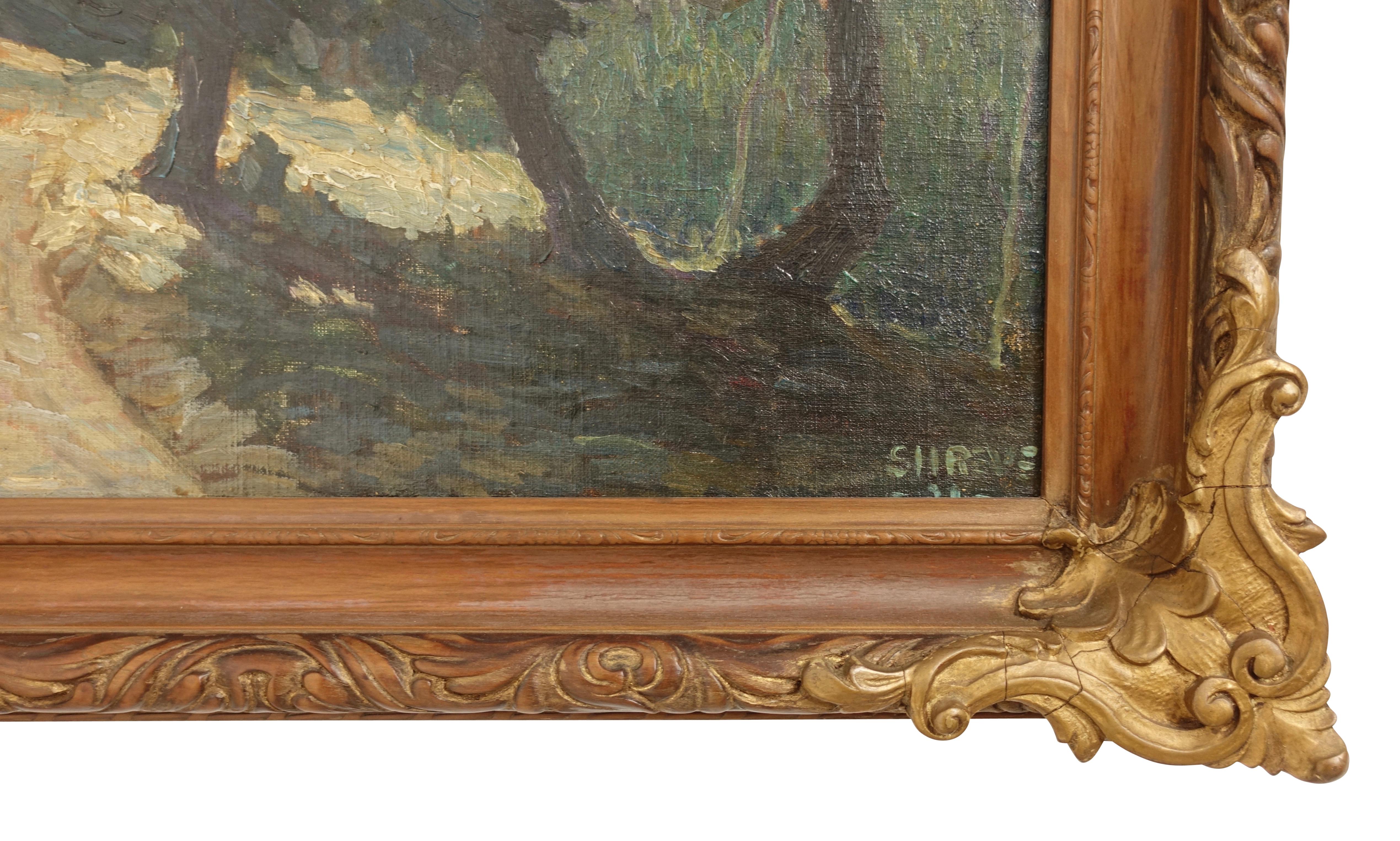 Pintura impresionista de paisaje, firmada Shreve 1923 siglo XX en venta