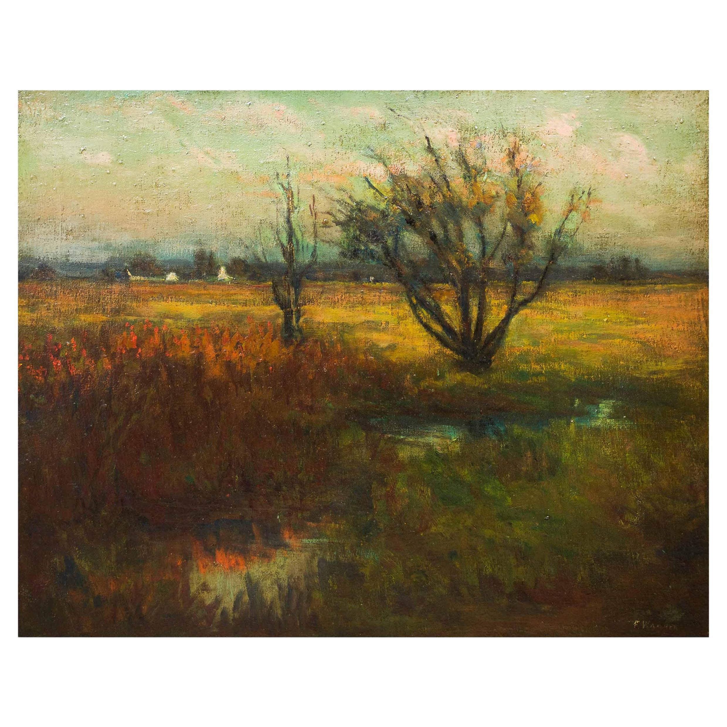 Penn, Impressionist Landscape Painting "Evening Pasture" by Frederick Wagner