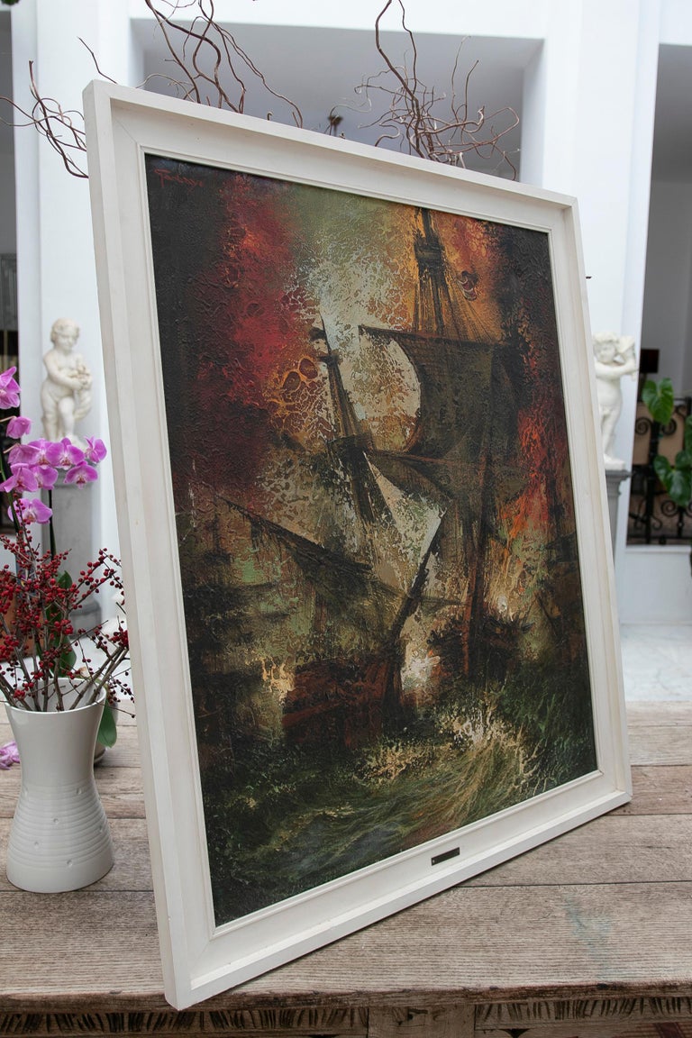 Impressionist Marine Painting by Garballo with White Frame For Sale at 1stDibs