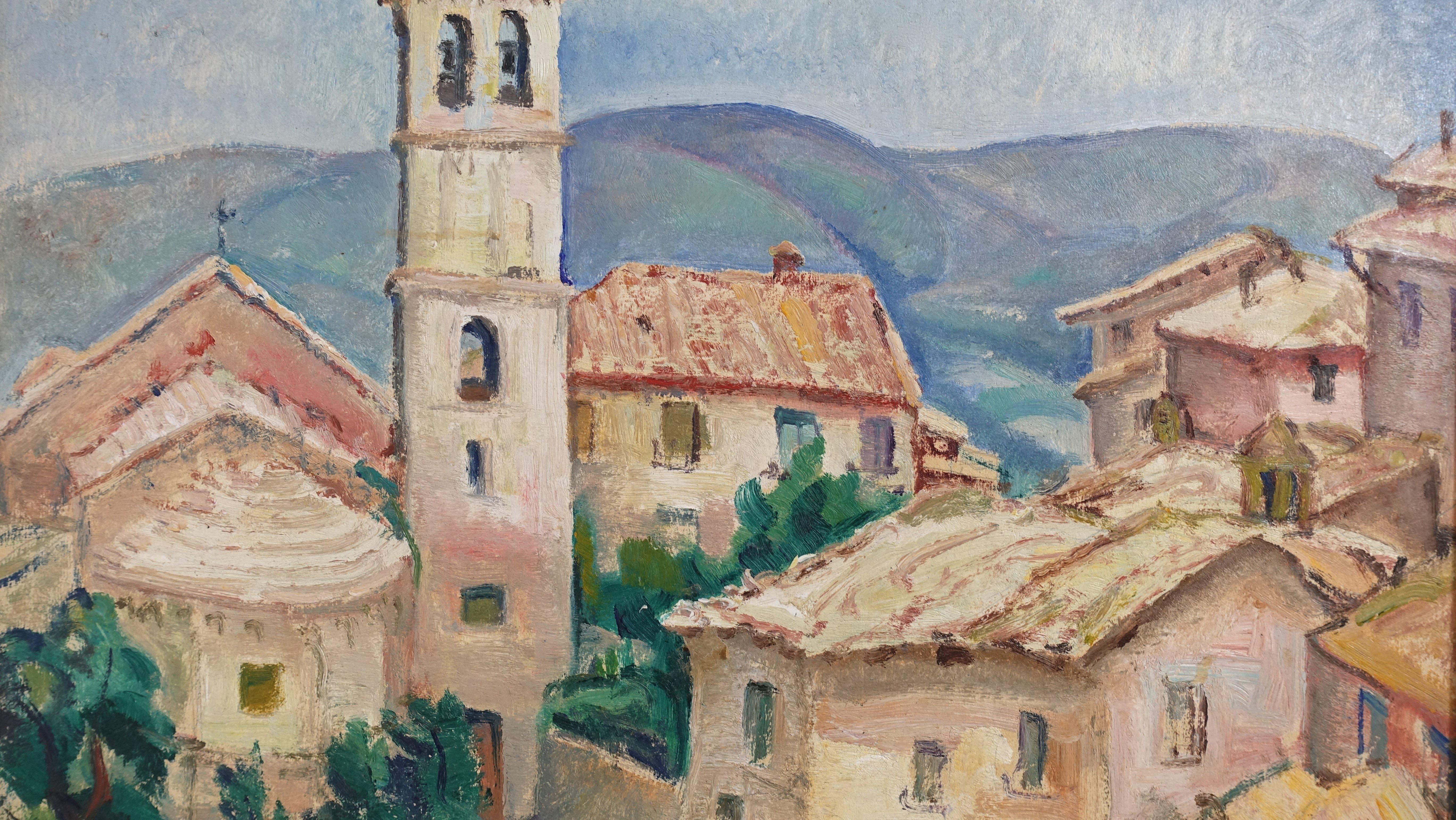 Hand-Painted Impressionist Italian Village Scene Painting, California Artist Rinaldo Cuneo
