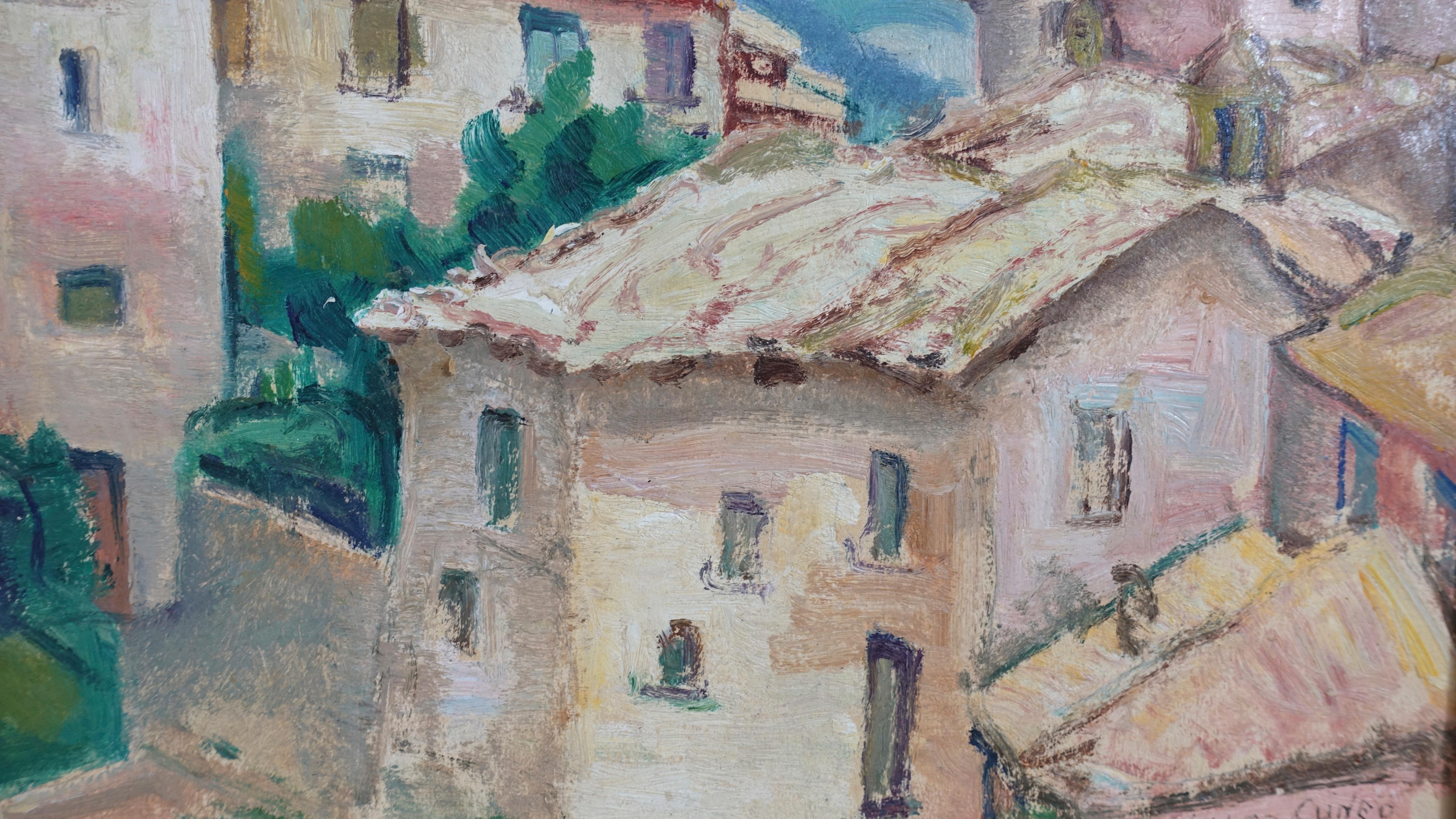 Impressionist Italian Village Scene Painting, California Artist Rinaldo Cuneo In Good Condition In San Francisco, CA