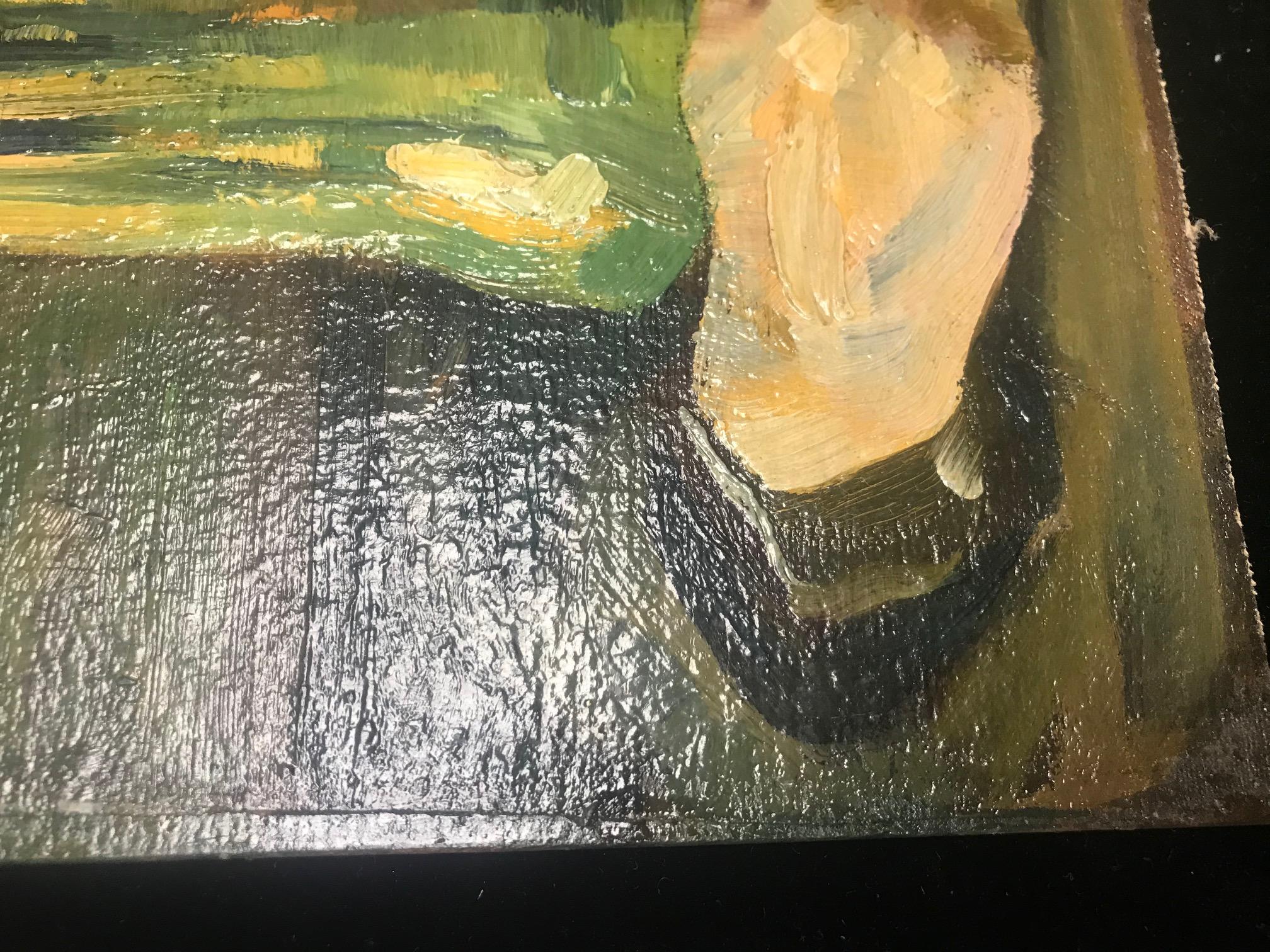 Wood Impressionist Oil on Canvas Painting, Signed