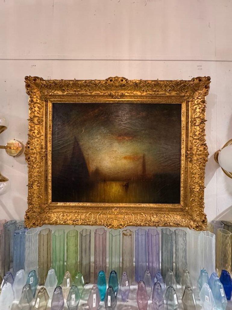 Fino óleo impresionista americano de principios del siglo XX sobre lienzo de George Henry Bogert. Alrededor de 1910. ¡Añade calidez y encanto a cualquier habitación! 47An x 39Al