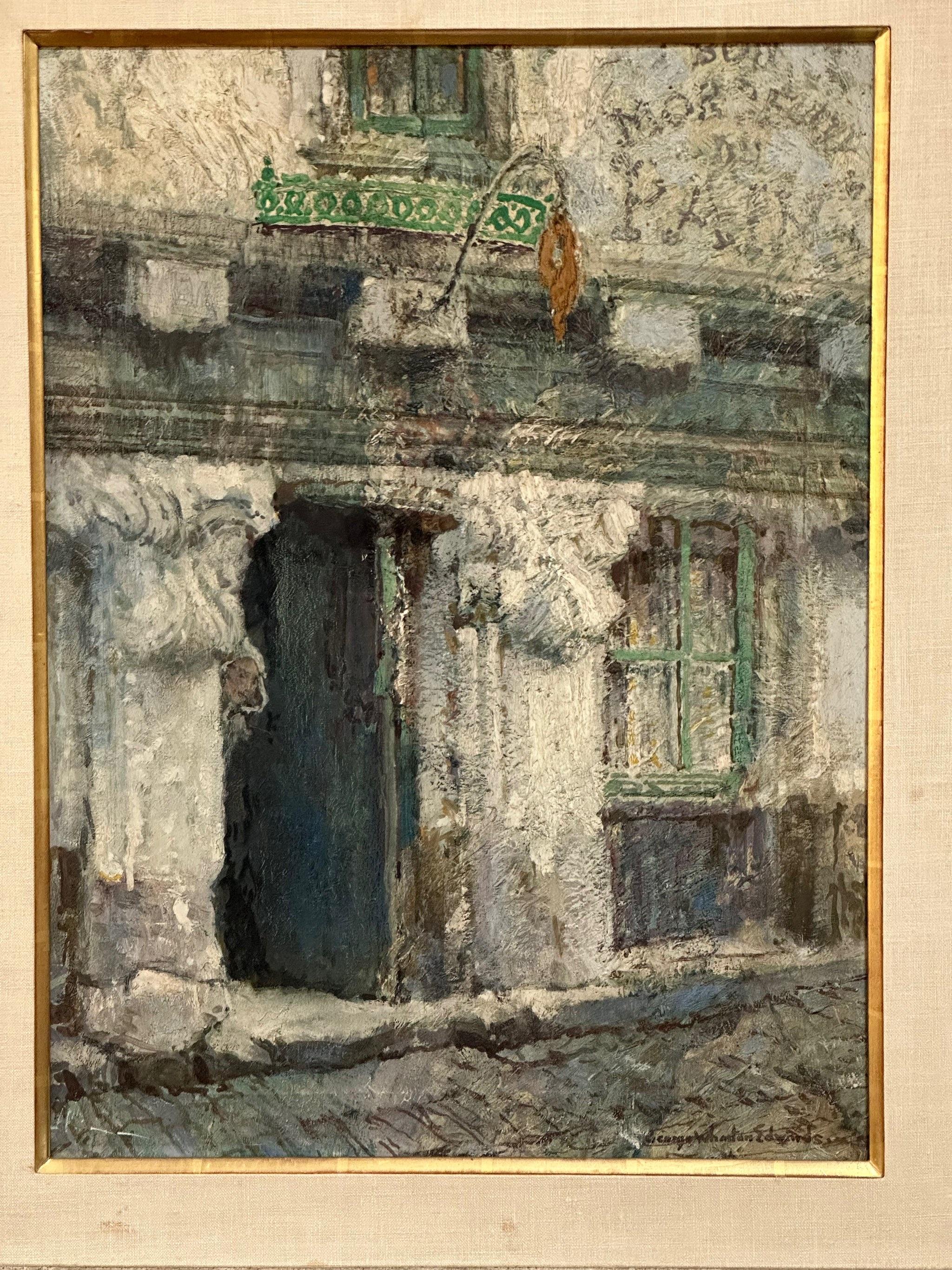 Paint Impressionist oil on Canvas, French Boulangerie by George Wharton Edwards For Sale