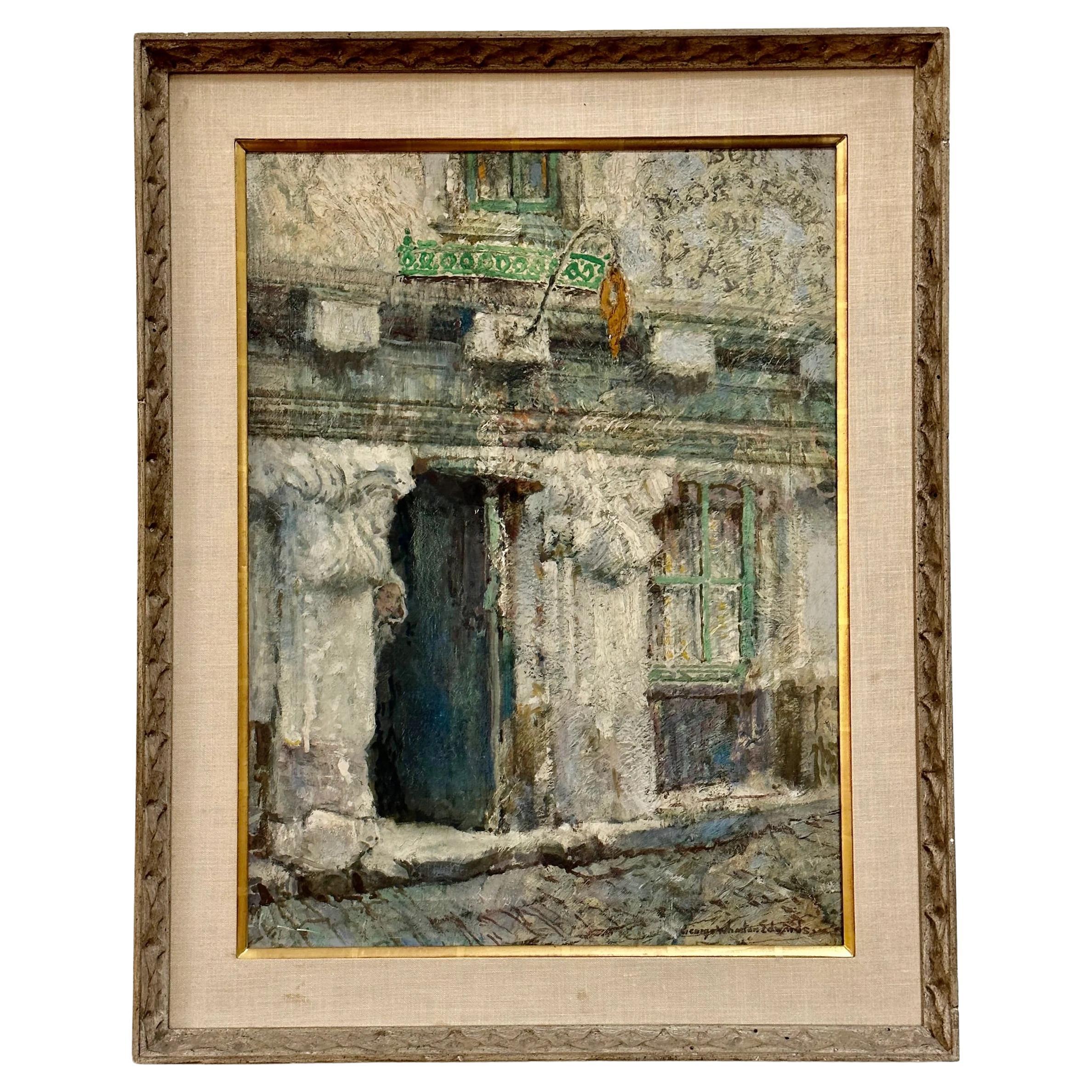 Impressionist oil on Canvas, French Boulangerie by George Wharton Edwards For Sale