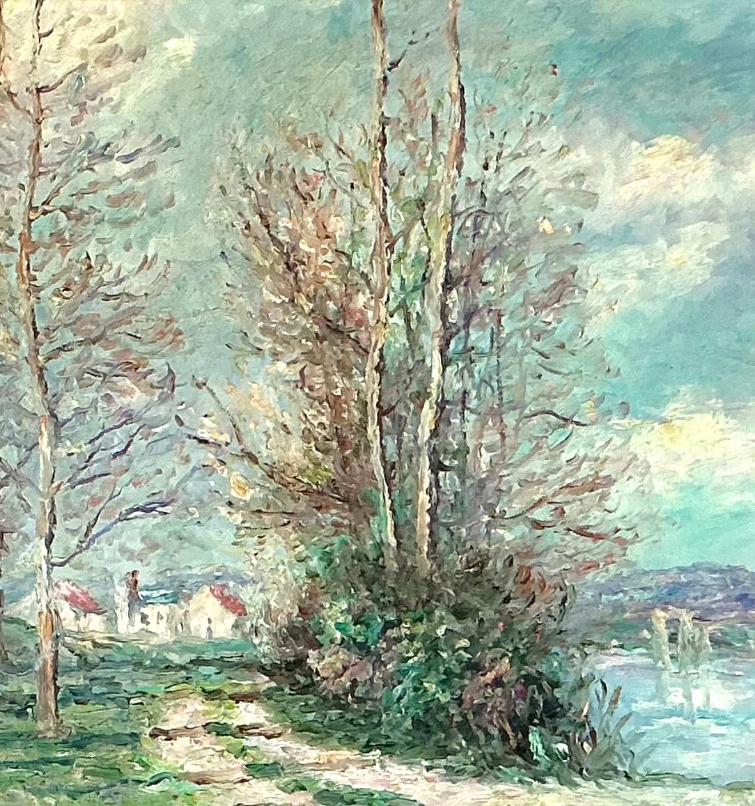Pintura impresionista al óleo sobre lienzo frente al río de John Clymer (británico, n.1932) Moderno en venta