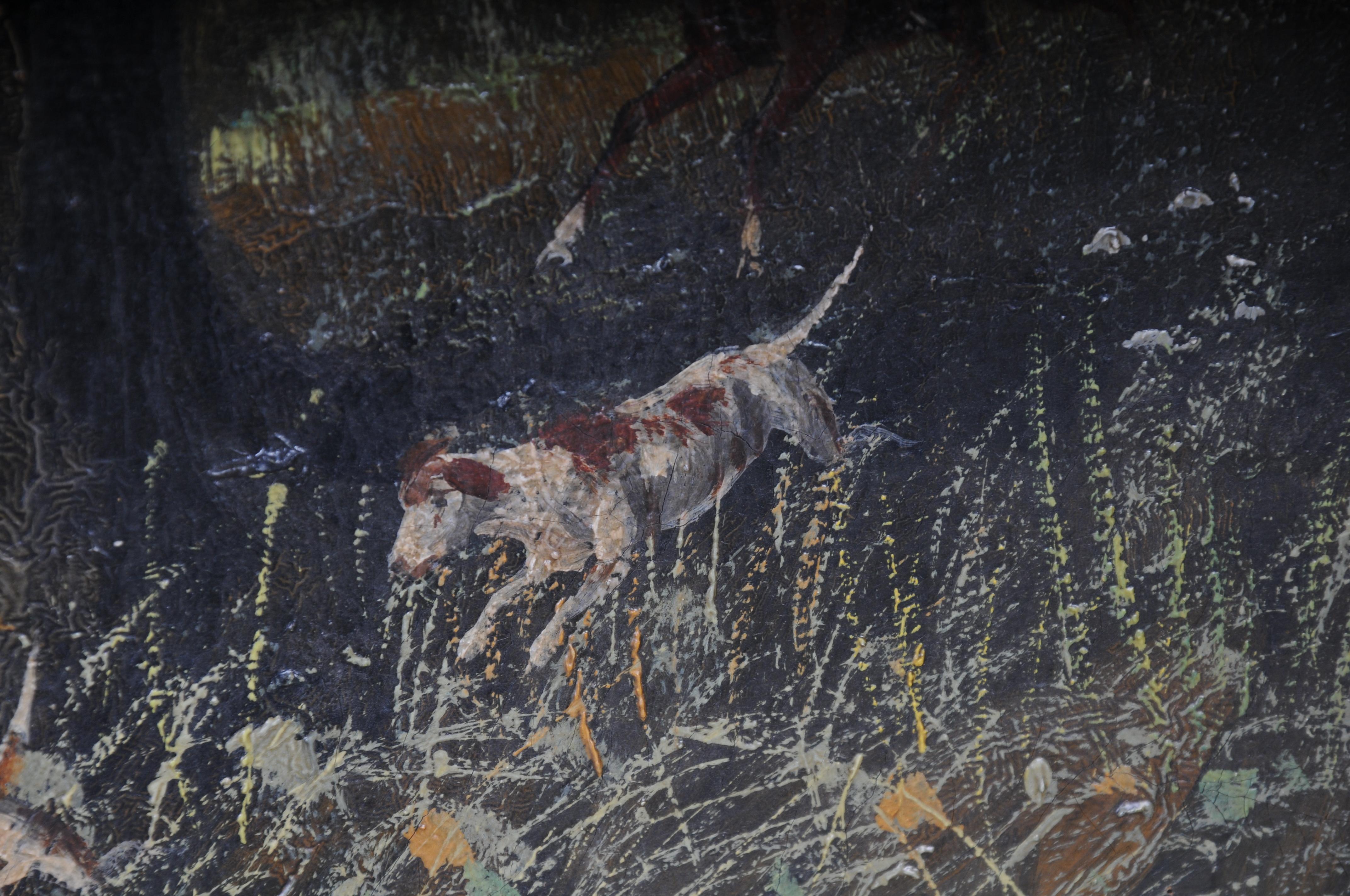 dipinto ad olio impressionista Cavaliere a cavallo con cani da caccia Foresta, firmato in vendita 4