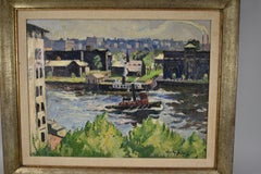 Impressionist Oil Painting Industrial Tugboat Scene by Hayley Lever