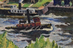 Impressionist Oil Painting Industrial Tugboat Scene by Hayley Lever