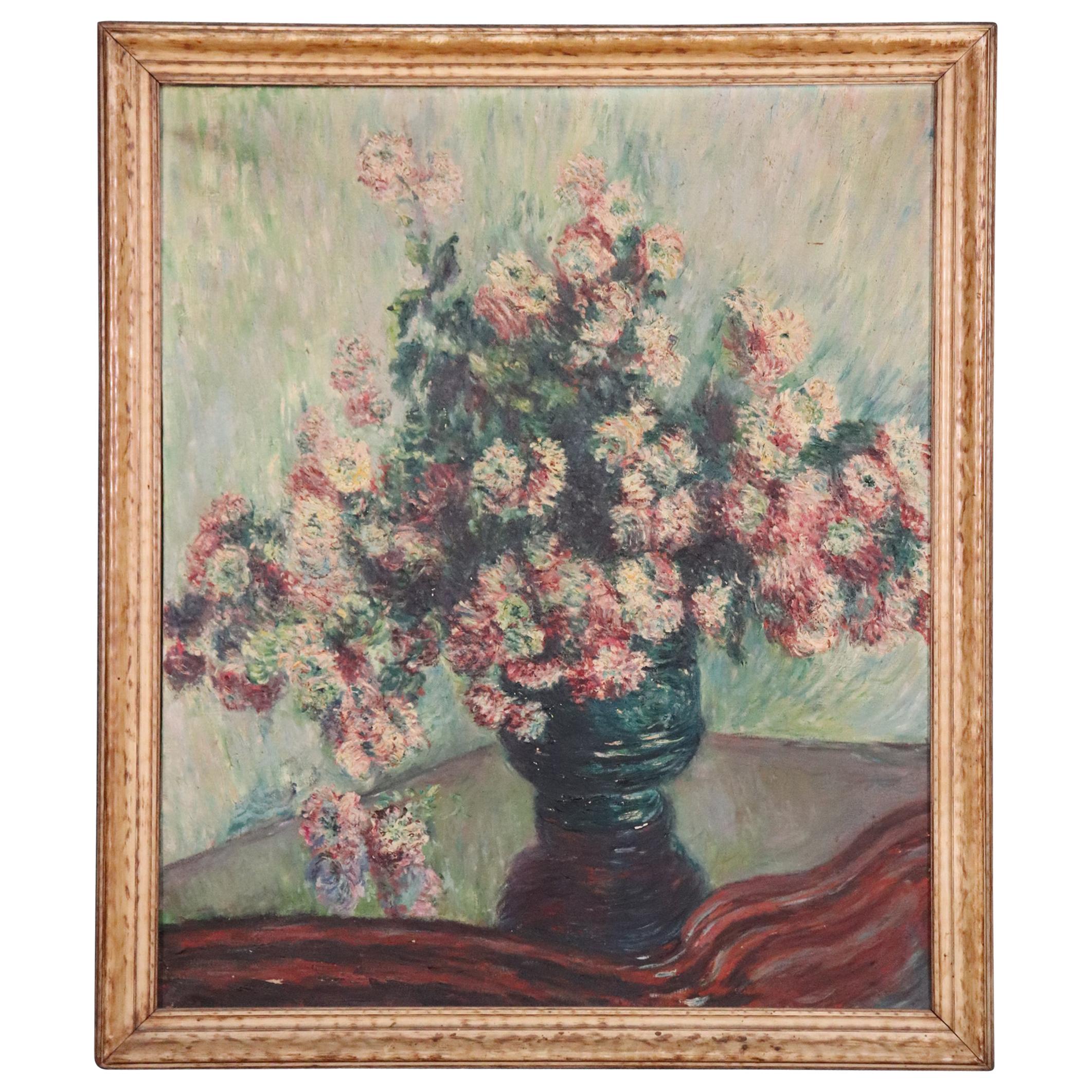 Impressionist Oil Painting of a Vase of Flowers, circa 1940