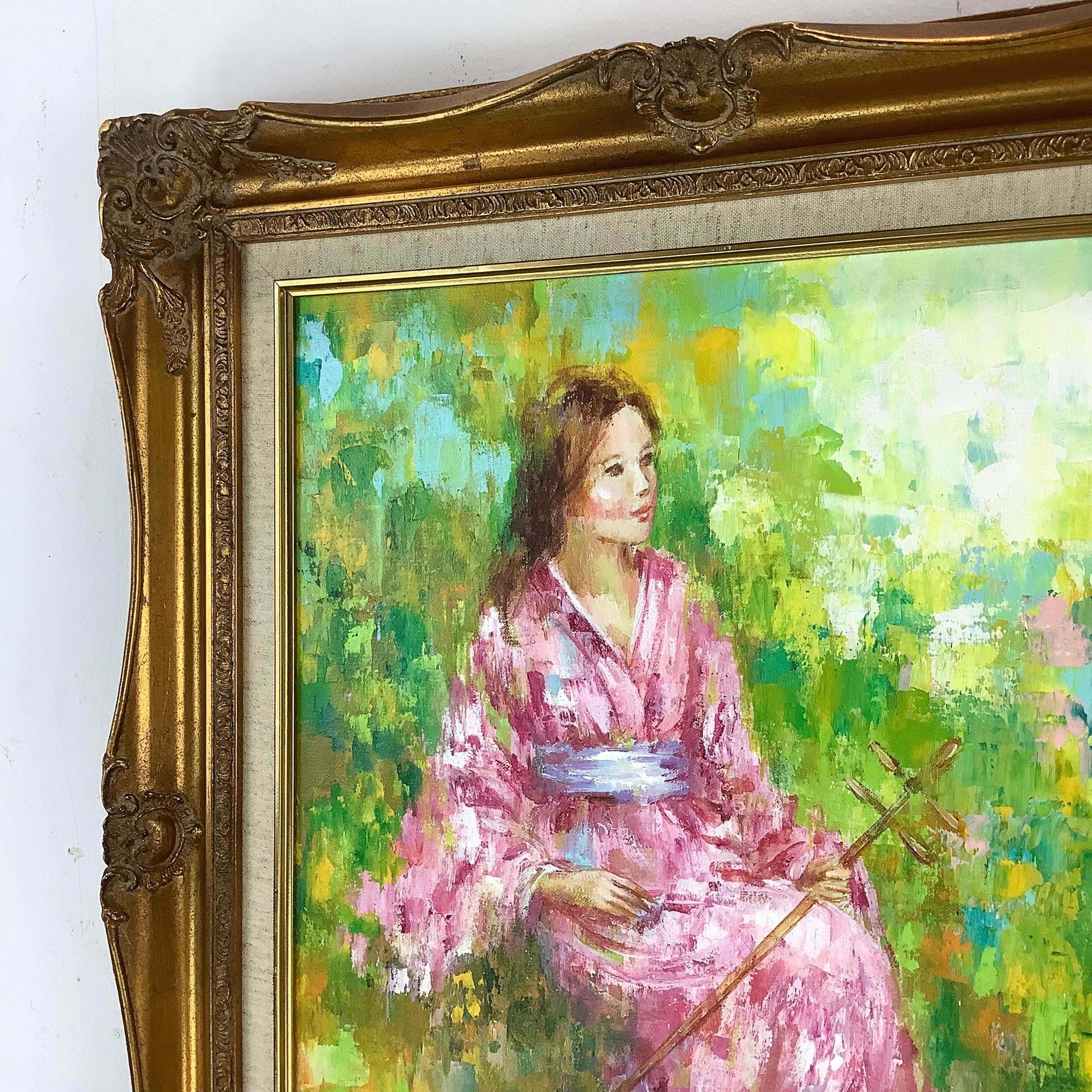 Impressionistisches Ölgemälde einer Frau im Kimono, signiert Karin Schaefers (Unbekannt) im Angebot