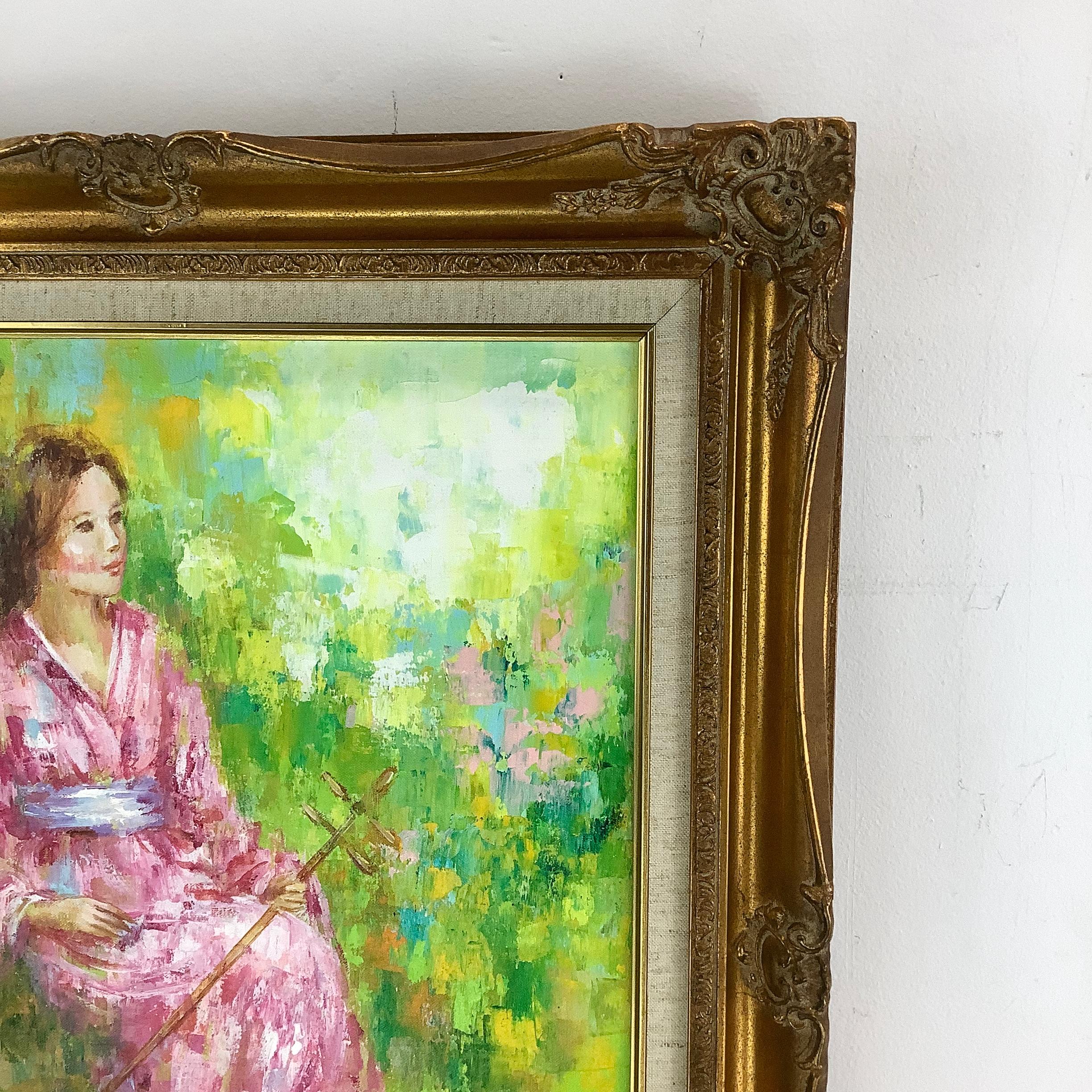 Impressionistisches Ölgemälde einer Frau im Kimono, signiert Karin Schaefers im Zustand „Gut“ im Angebot in Trenton, NJ