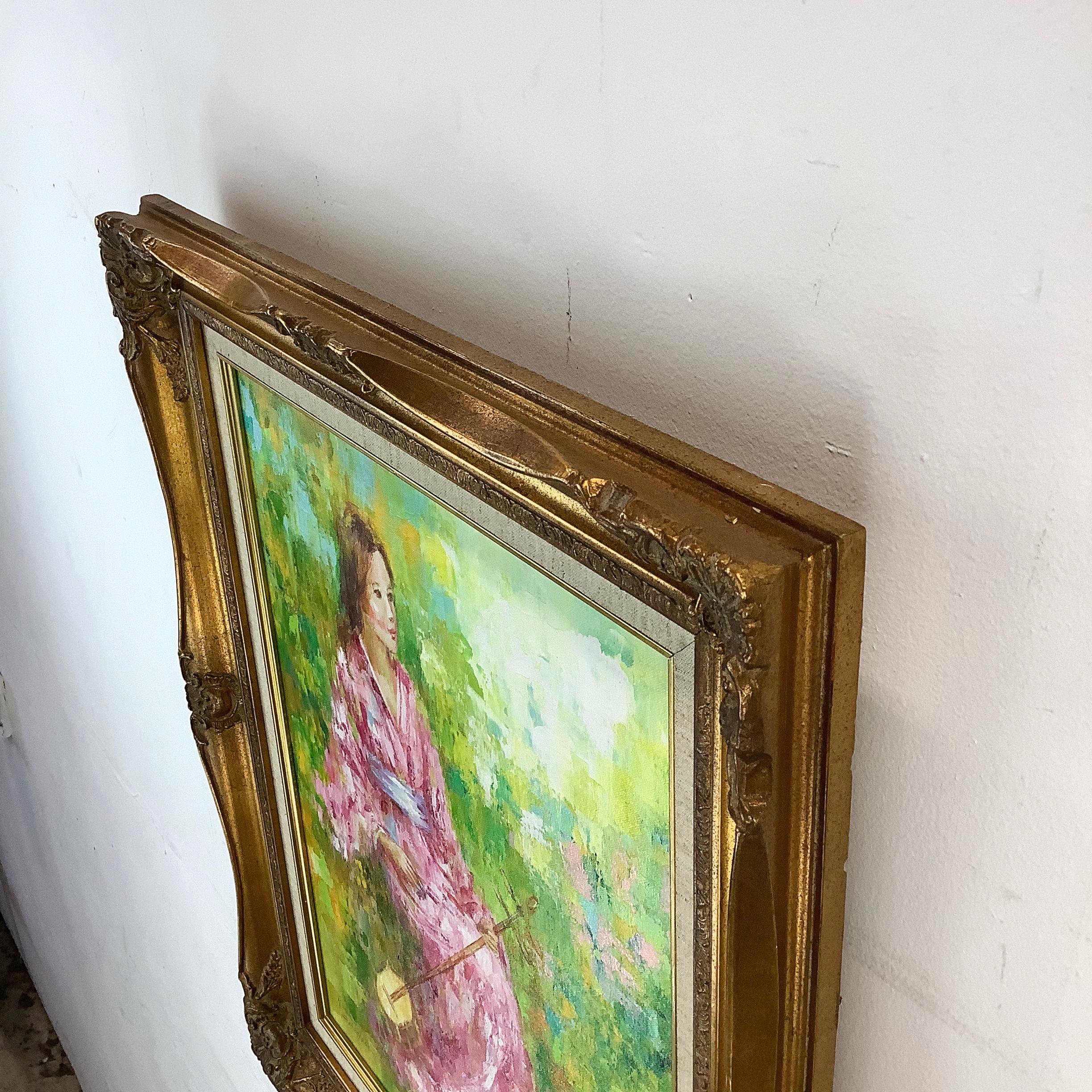Impressionistisches Ölgemälde einer Frau im Kimono, signiert Karin Schaefers (Leinwand) im Angebot