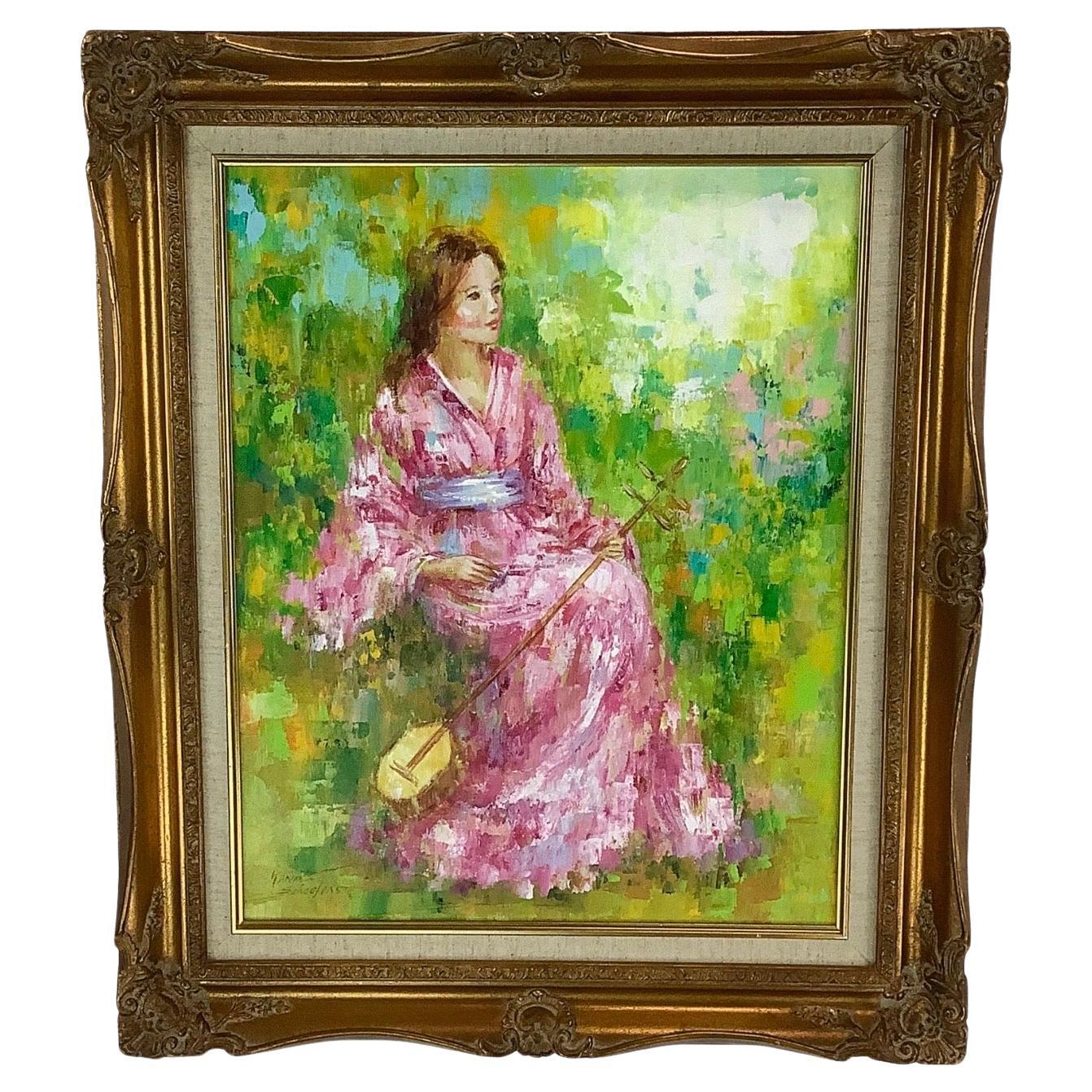 Impressionistisches Ölgemälde einer Frau im Kimono, signiert Karin Schaefers im Angebot