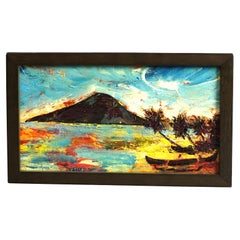 Peinture à l'huile impressionniste huile sur panneau paysage tropical de Tahiti 20e siècle