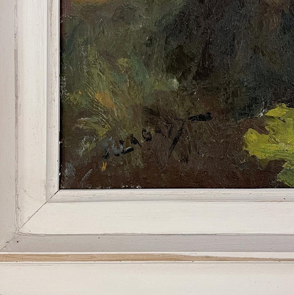 Peinture à l'huile impressionniste sur toile dans un cadre peint en mauvais état, style rustique, par Josep en vente 4