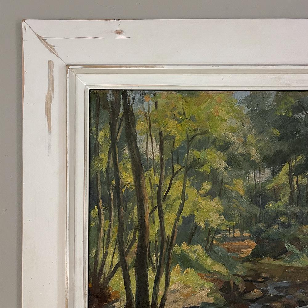 Impressionist Oil Painting on Canvas in Rustic Distressed Painted Frame by Josep In Good Condition For Sale In Dallas, TX