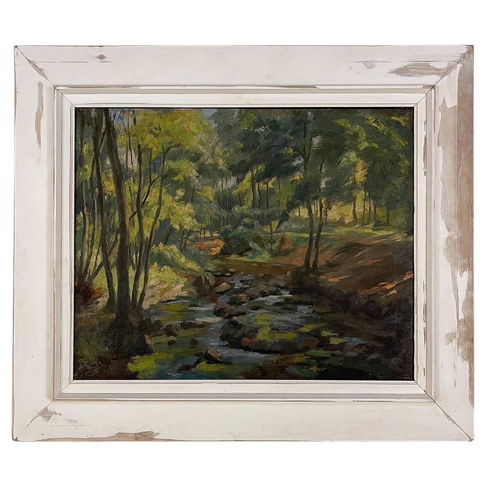 Impressionist Oil Painting on Canvas in Rustic Distressed Painted Frame by Josep