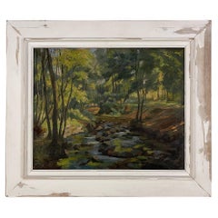 Impressionist Oil Painting on Canvas in Rustic Distressed Painted Frame by Josep