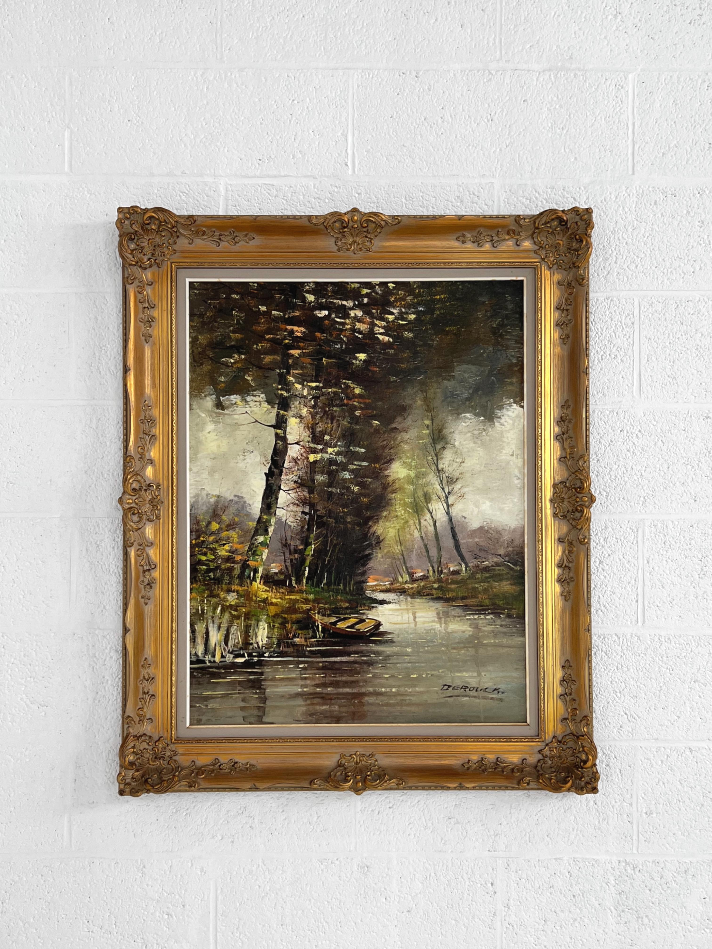 20th Century Impressionist Oil Painting River And Nature For Sale