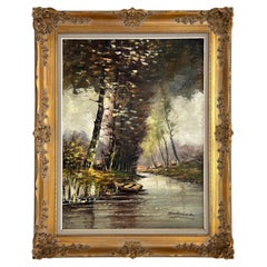 Vintage Impressionist Oil Painting River And Nature