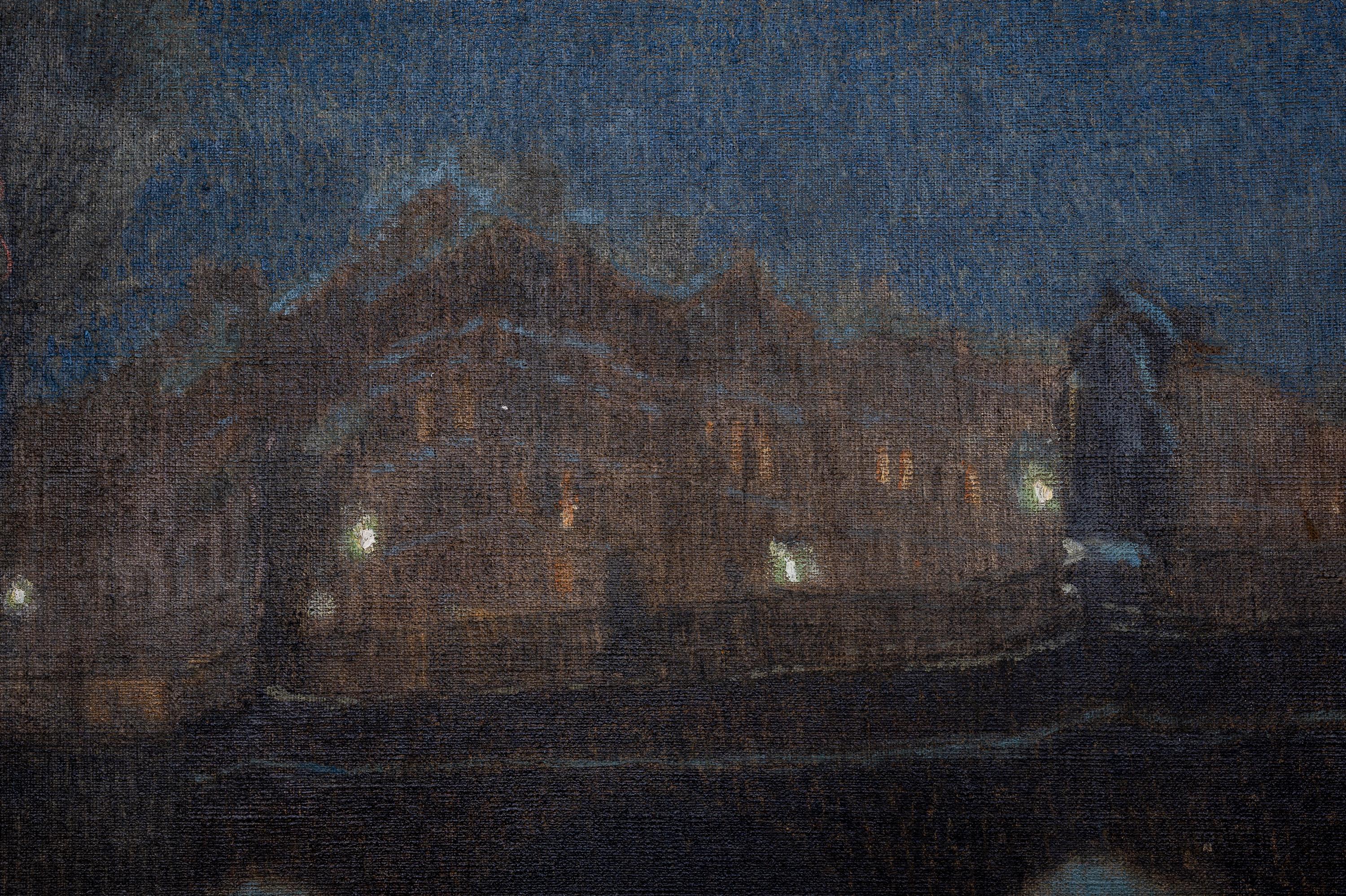 Austrian Impressionist Oil Painting Rudolf Quittner Vue nocturne de la Seine 1905 signed For Sale