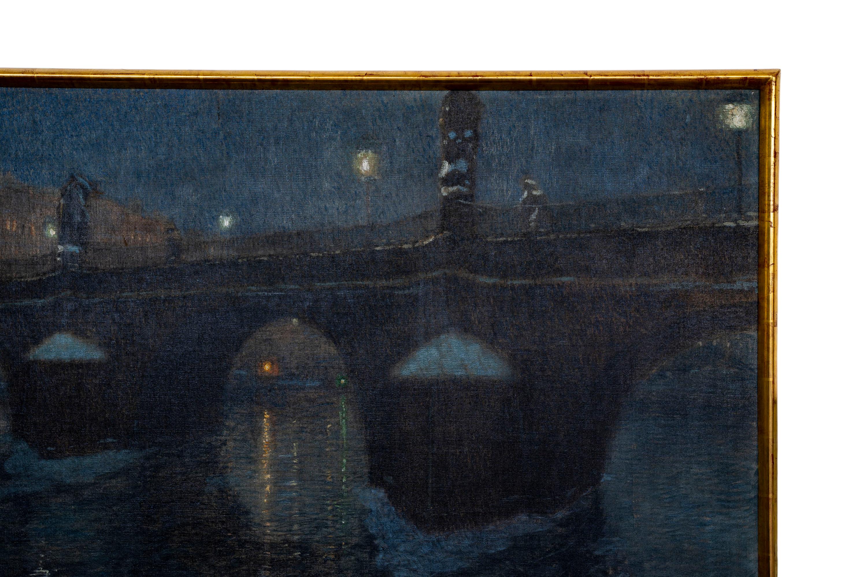 Impressionistisches Ölgemälde Rudolf Quittner Vue nocturne de la Seine 1905, signiert im Zustand „Gut“ im Angebot in Klosterneuburg, AT