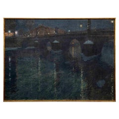 Impressionistisches Ölgemälde Rudolf Quittner Vue nocturne de la Seine 1905, signiert