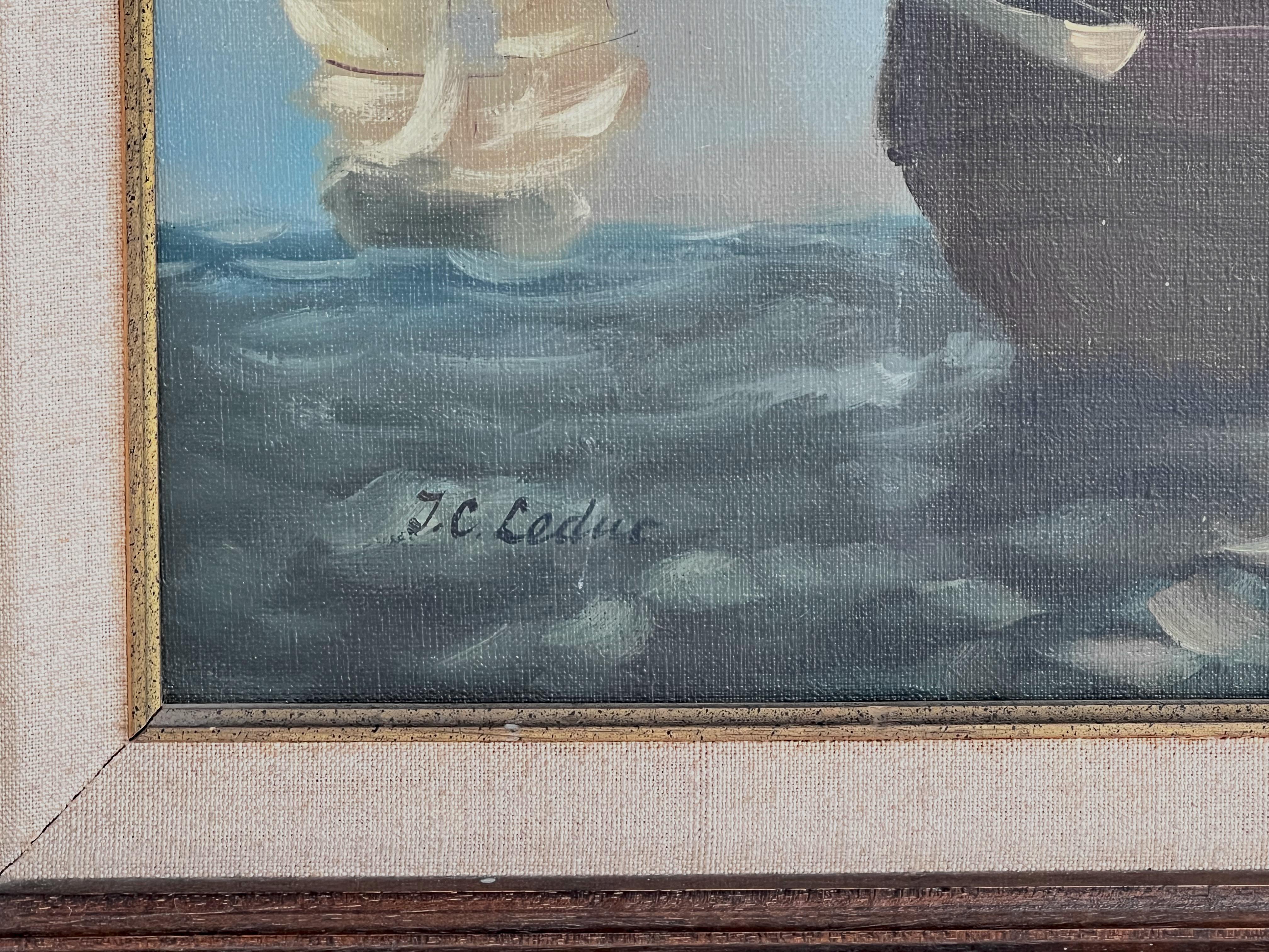 Peinture à l'huile impressionniste - Scène de bateaux Bon état - En vente à Tourcoing, FR