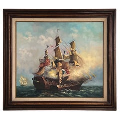 Vintage Impressionist Oil Painting See And Boats Scene