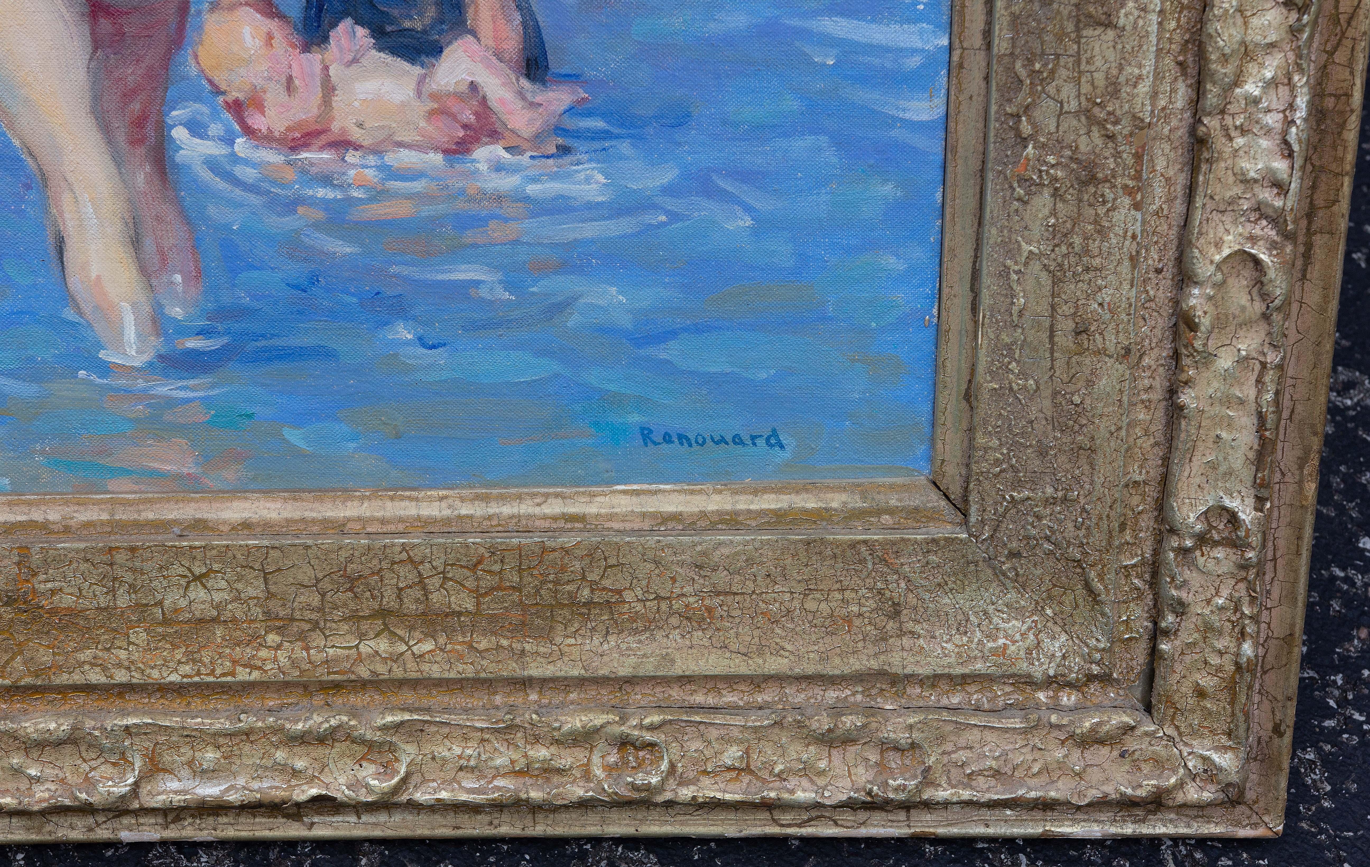 Impressionistisches Gemälde einer Strandszene von George Renouard im Zustand „Hervorragend“ im Angebot in Rochester, NY