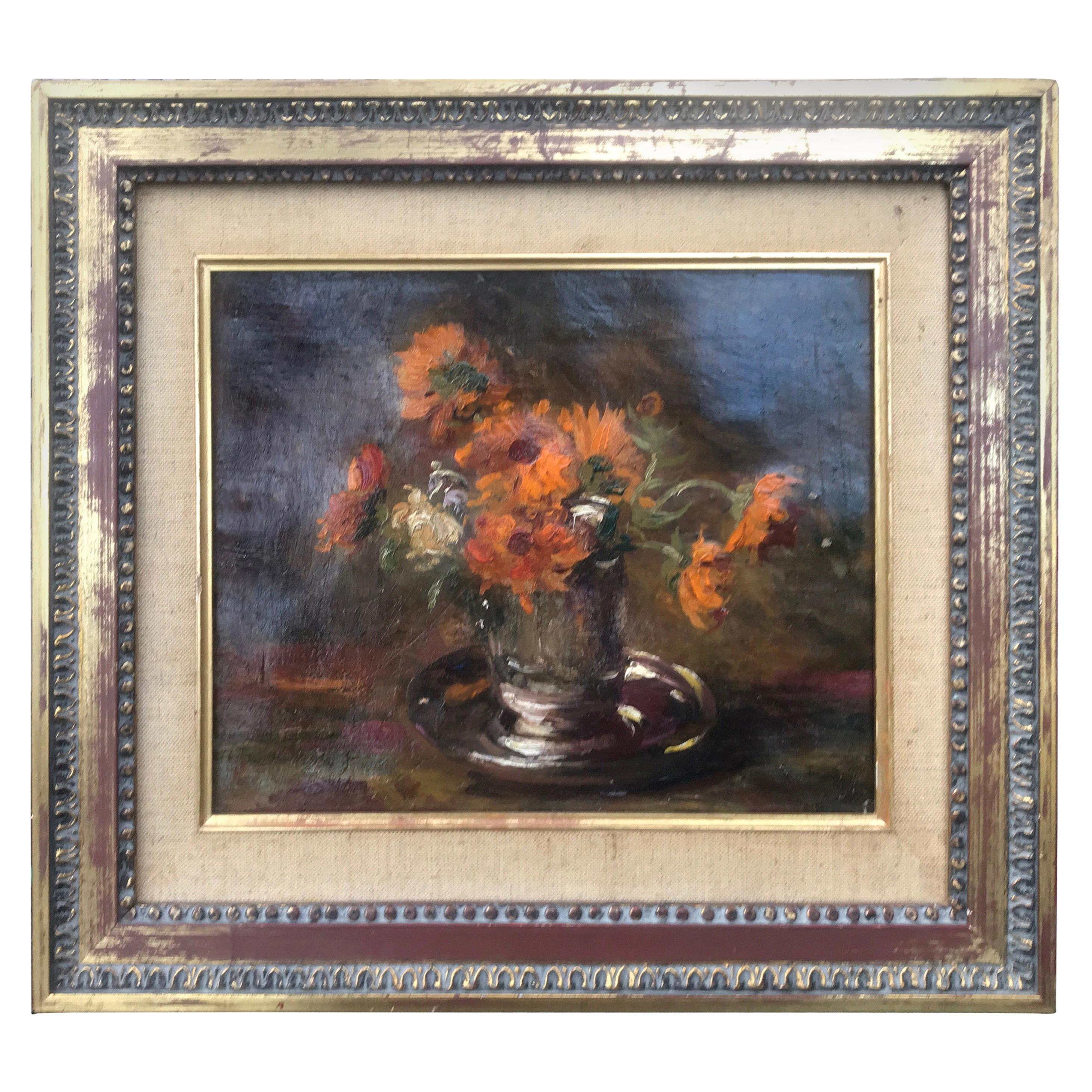 Impressionist Painting by Auguste Boulard "Vase De Fleurs", circa 1900 For Sale
