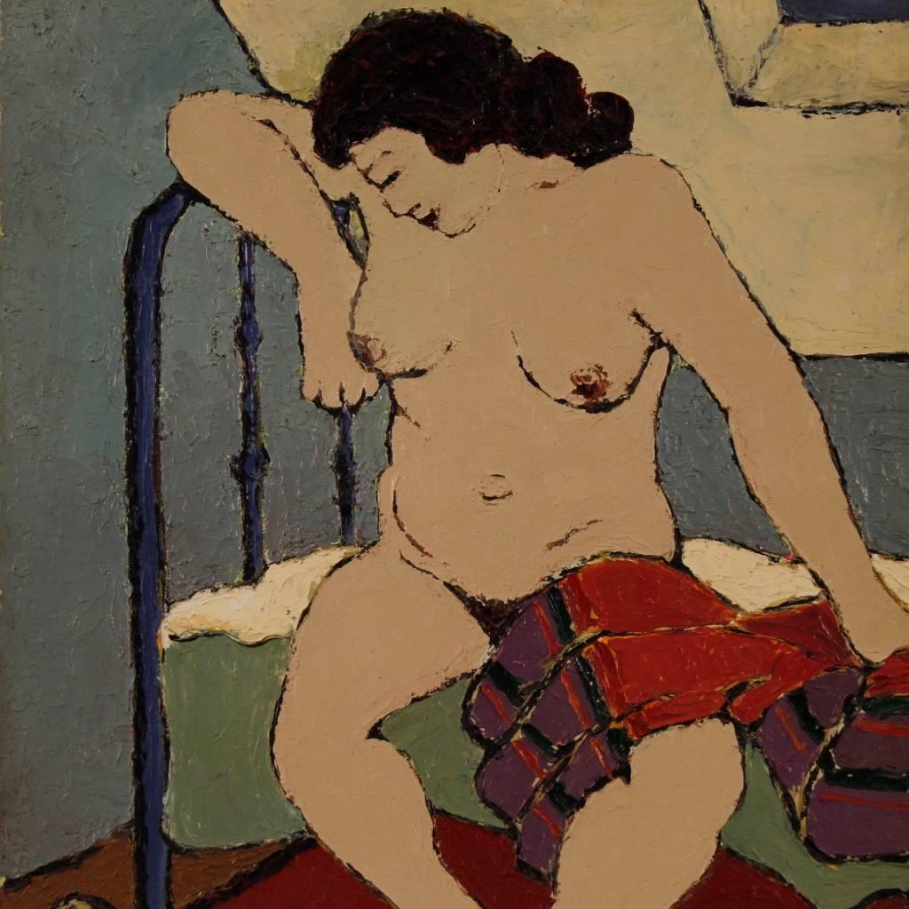 Impressionist painting from 20th century. Work oil on canvas depicting a woman's nude of particular pictorial quality. Framework signed lower right, for antique dealers and collectors. Missing frame, in good state of conservation.