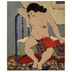 Impressionist Painting Nude of Woman Oil on Canvas from 20th Century