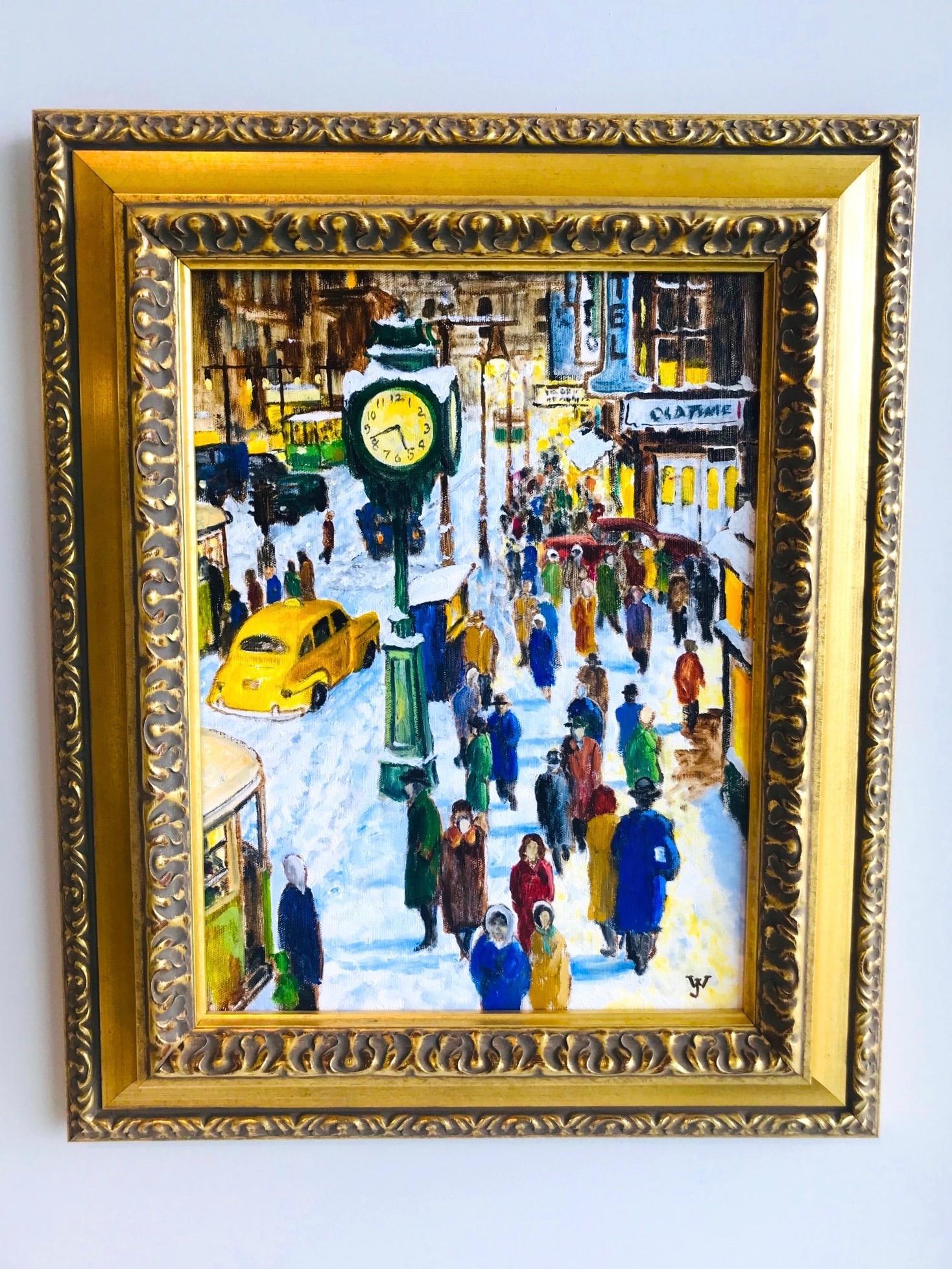 Post-Modern Impressionist Painting of 1950s New York City at 42nd Street, Oil on Canvas