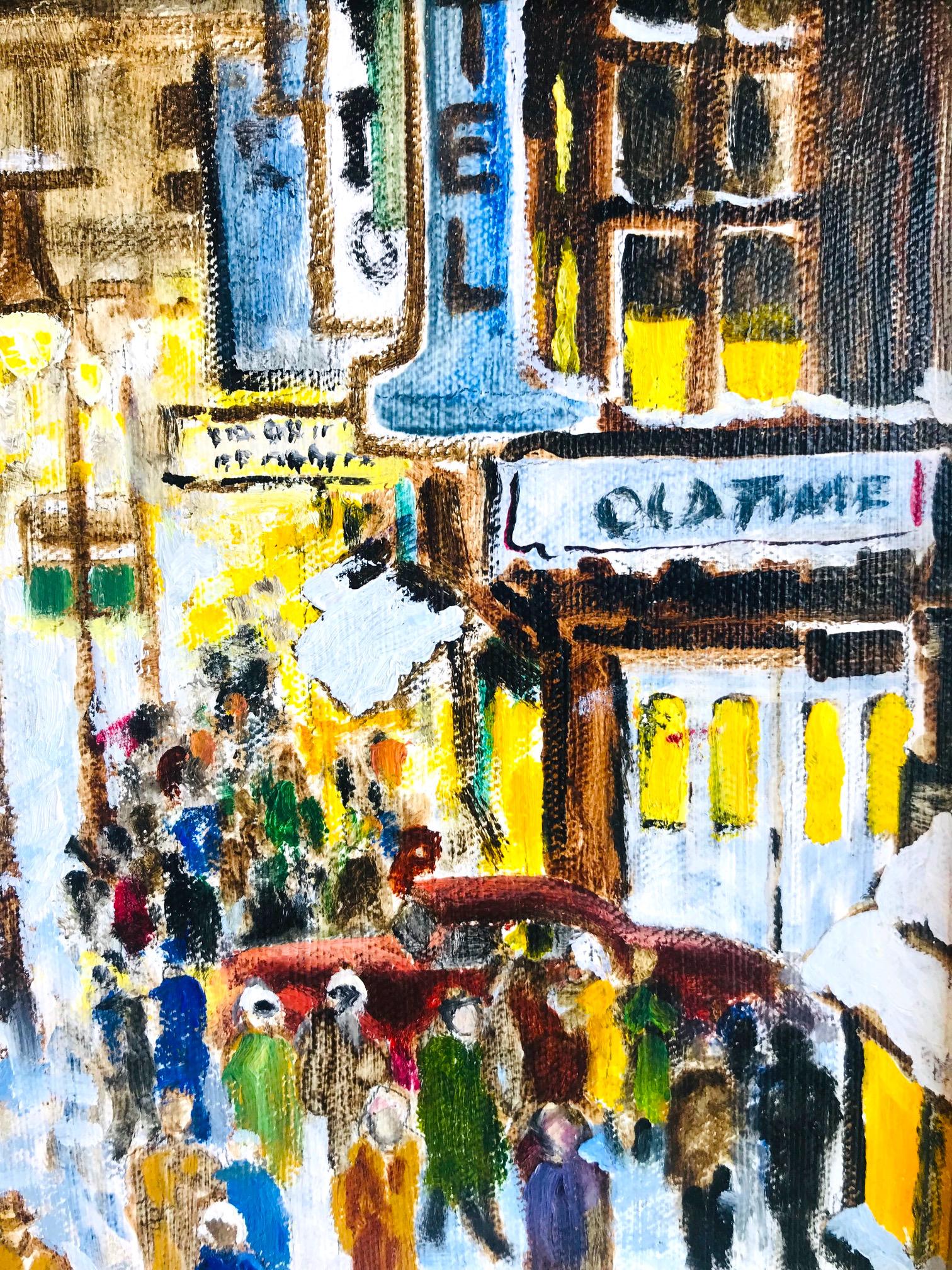 20th Century Impressionist Painting of 1950s New York City at 42nd Street, Oil on Canvas