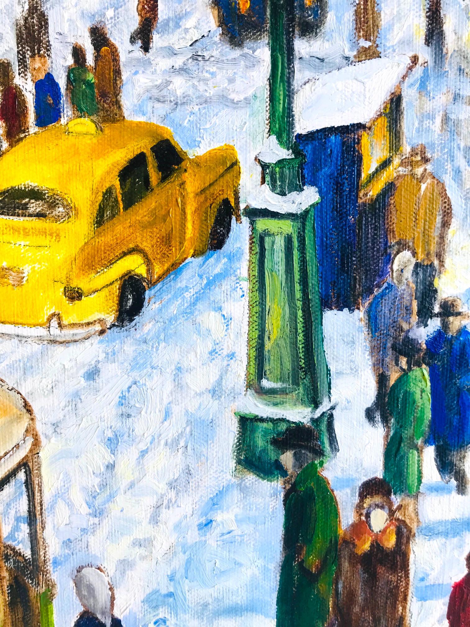 Impressionist Painting of 1950s New York City at 42nd Street, Oil on Canvas 1