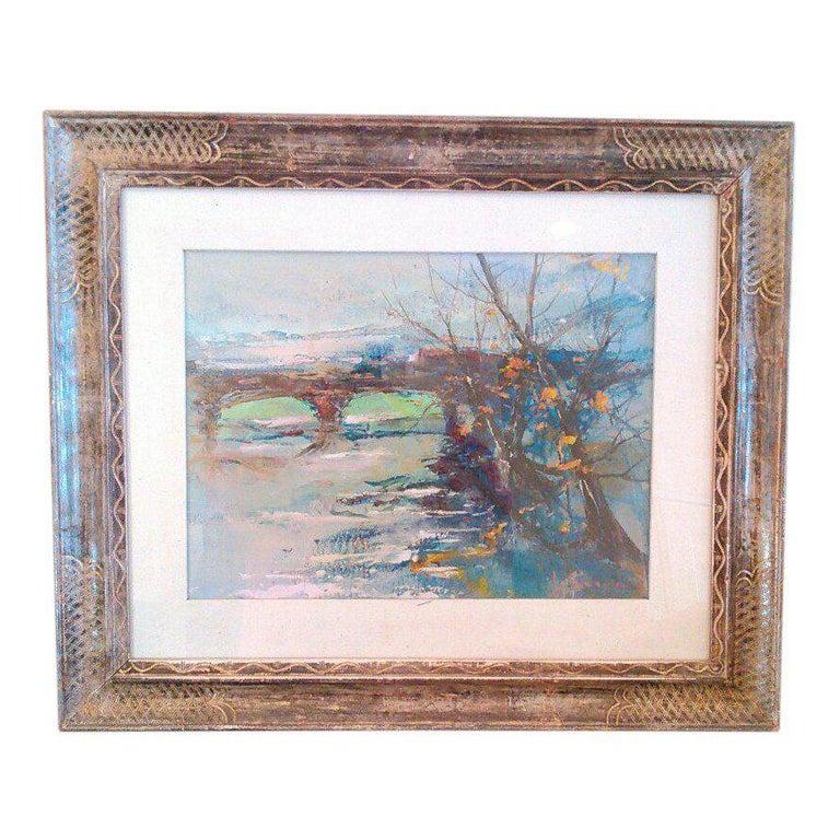 American Impressionist Painting of a Bridge Scene For Sale