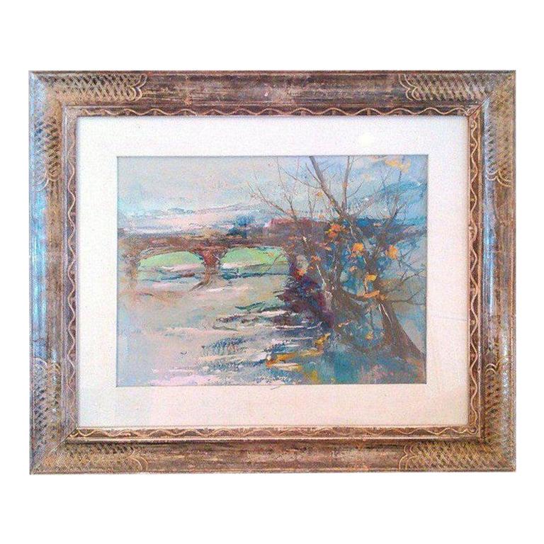 Impressionist Painting of a Bridge Scene For Sale