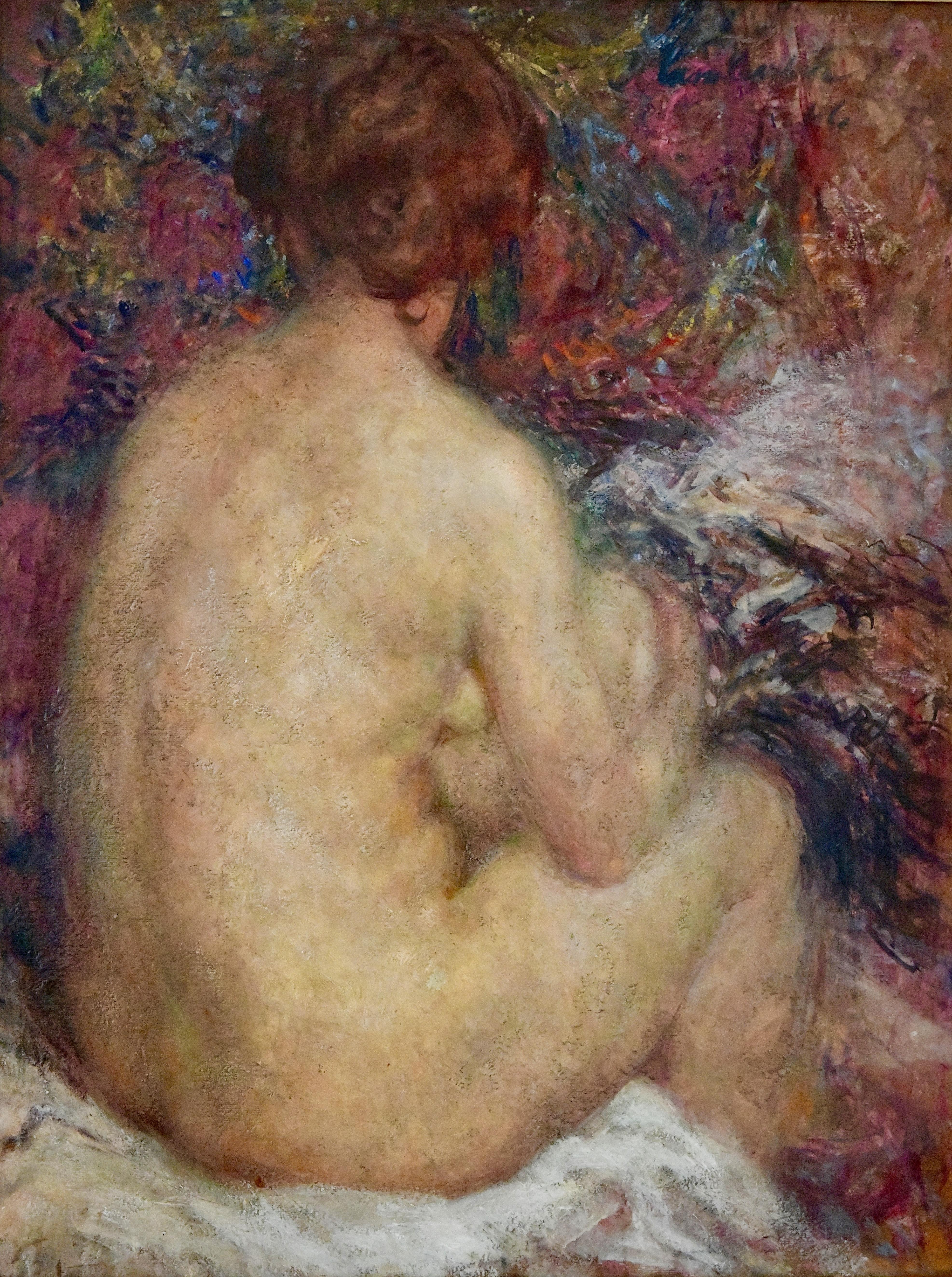 Impressionist painting of a seated nude by Joseph Louis Lamberton 1867-1943. Oil on board. 
Original gilt wood frame. 
France 1906. 
Size framed: 
H. 82 cm x L. 67 cm x D. 4.5 cm 
H. 32. Inch x L. 26.4 inch x D. 1.8 inch. 
Size of the