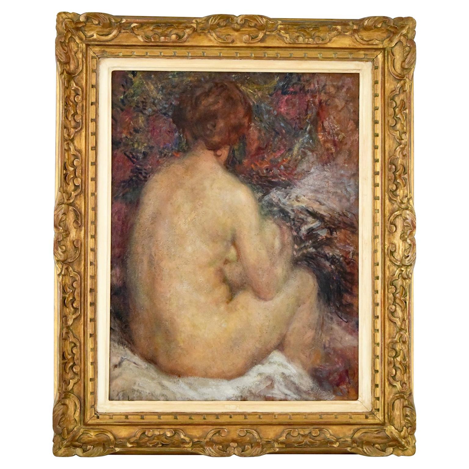 Impressionist Painting of a Seated Nude Joseph Louis Lamberton France 1906 For Sale