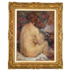 Antique Impressionist Painting of a Seated Nude Joseph Louis Lamberton France 1906
