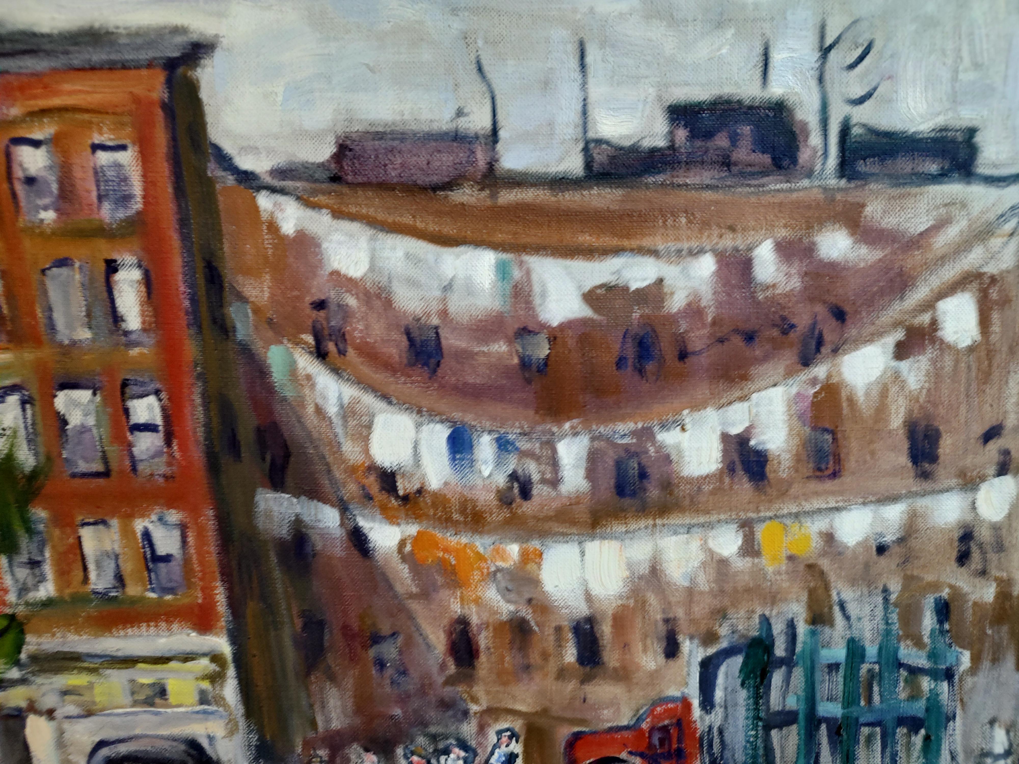Hand-Painted Mid Century Impressionis Painting of a Urban Scene 
