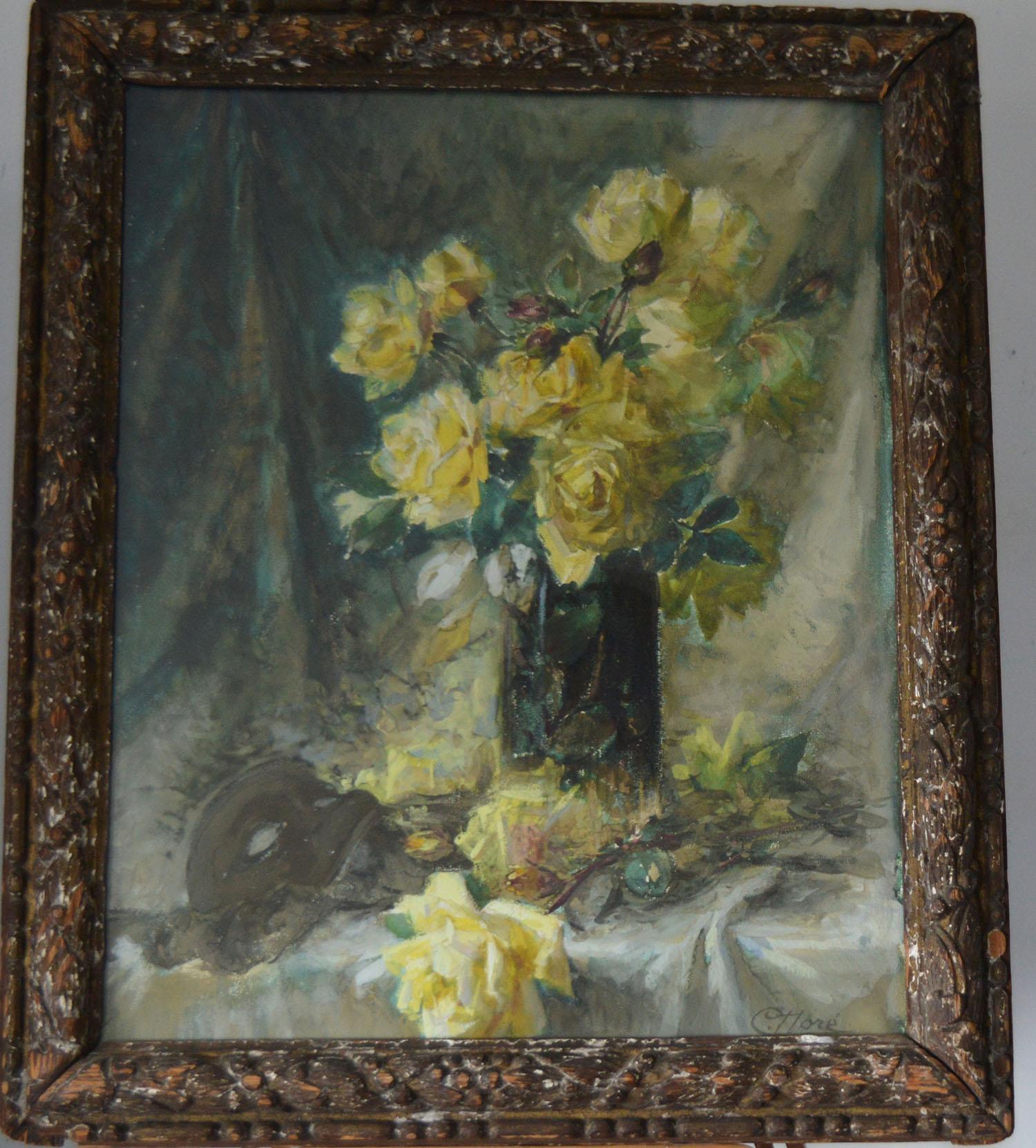 Fabulous painting or drawing of yellow roses.

Signed C.Dore bottom right.

Water color on paper

Presented in a distressed 18th century giltwood frame

The measurement given below is the frame size.