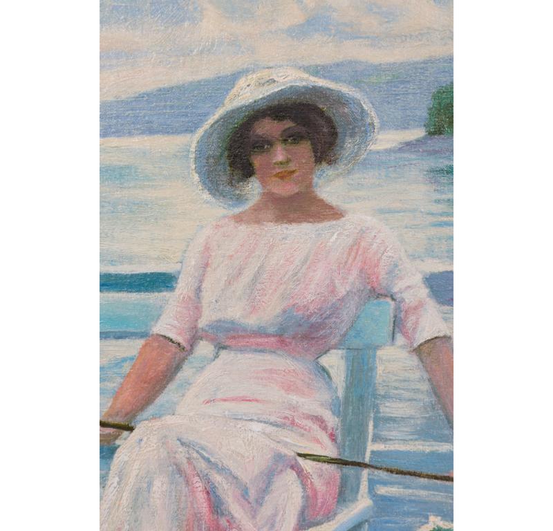 Impressionistisches Gemälde mit Frauen auf einem Dock (Französisch) im Angebot