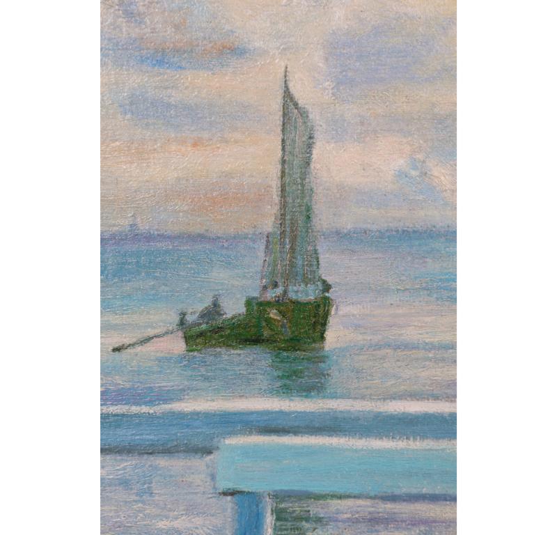 Impressionistisches Gemälde mit Frauen auf einem Dock (Handgefertigt) im Angebot