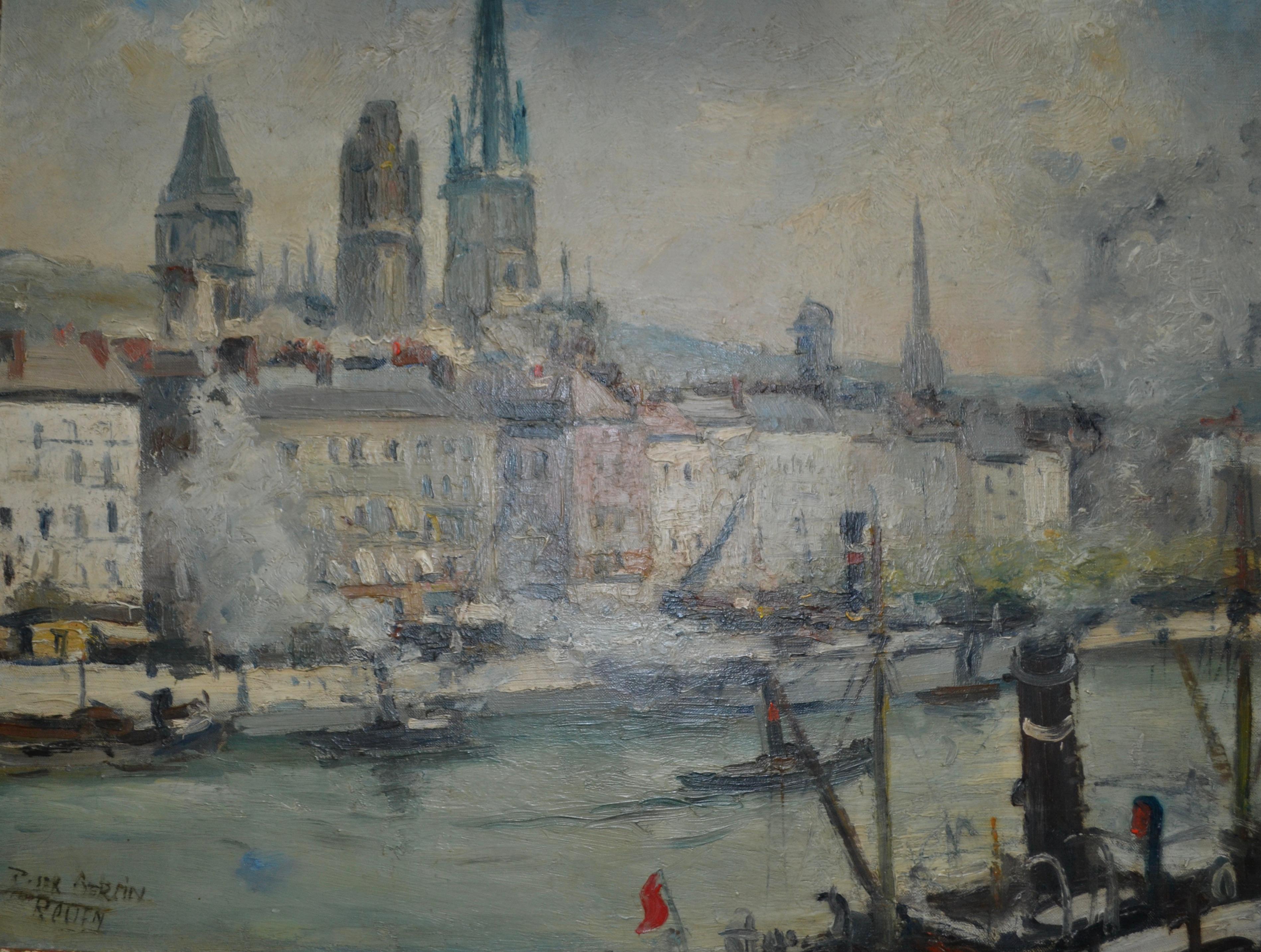 Paiting impressionniste intitulé La Seine à Rouen par  L'artiste français Roger Bertin en vente 6