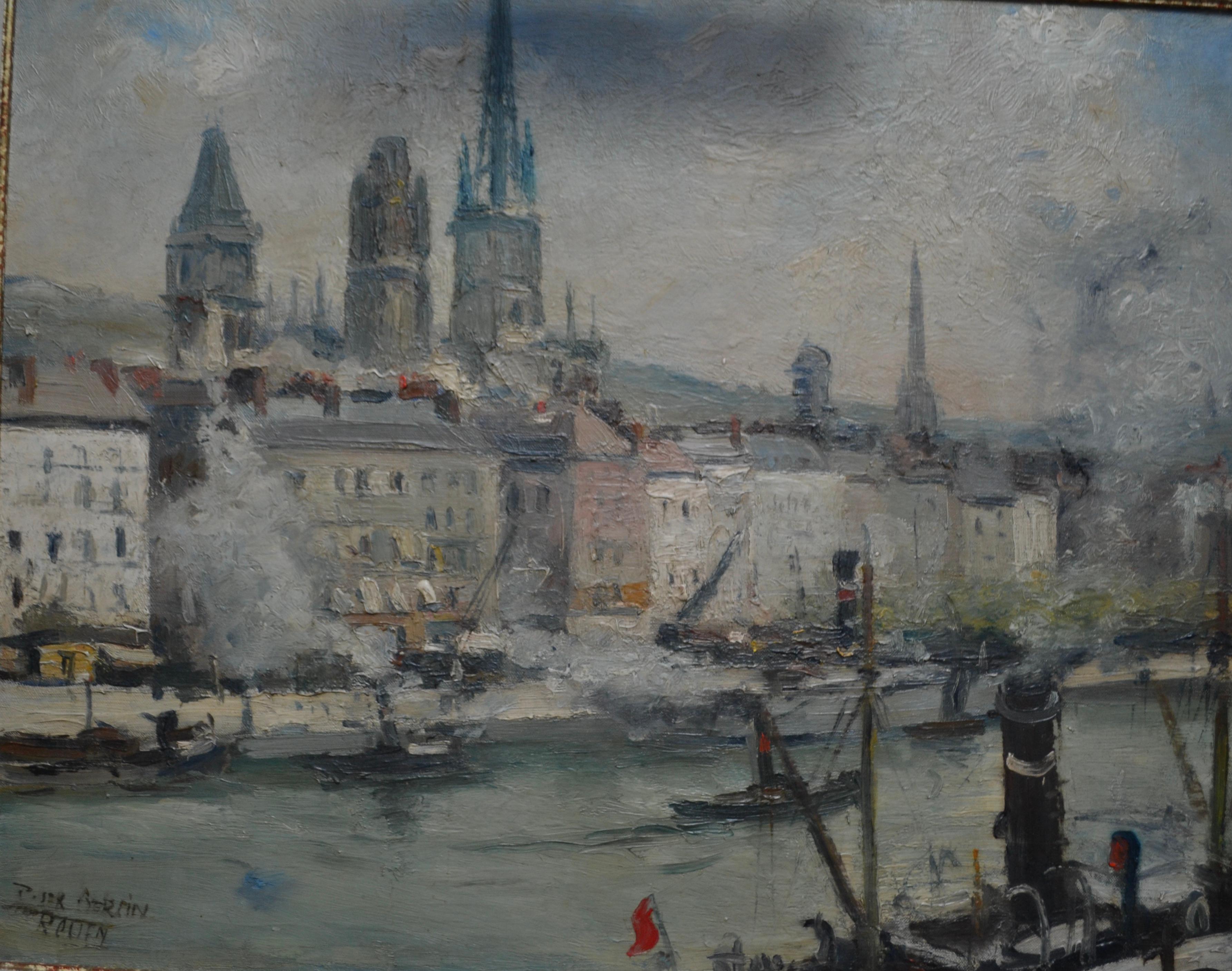Paiting impressionniste intitulé La Seine à Rouen par  L'artiste français Roger Bertin en vente 7