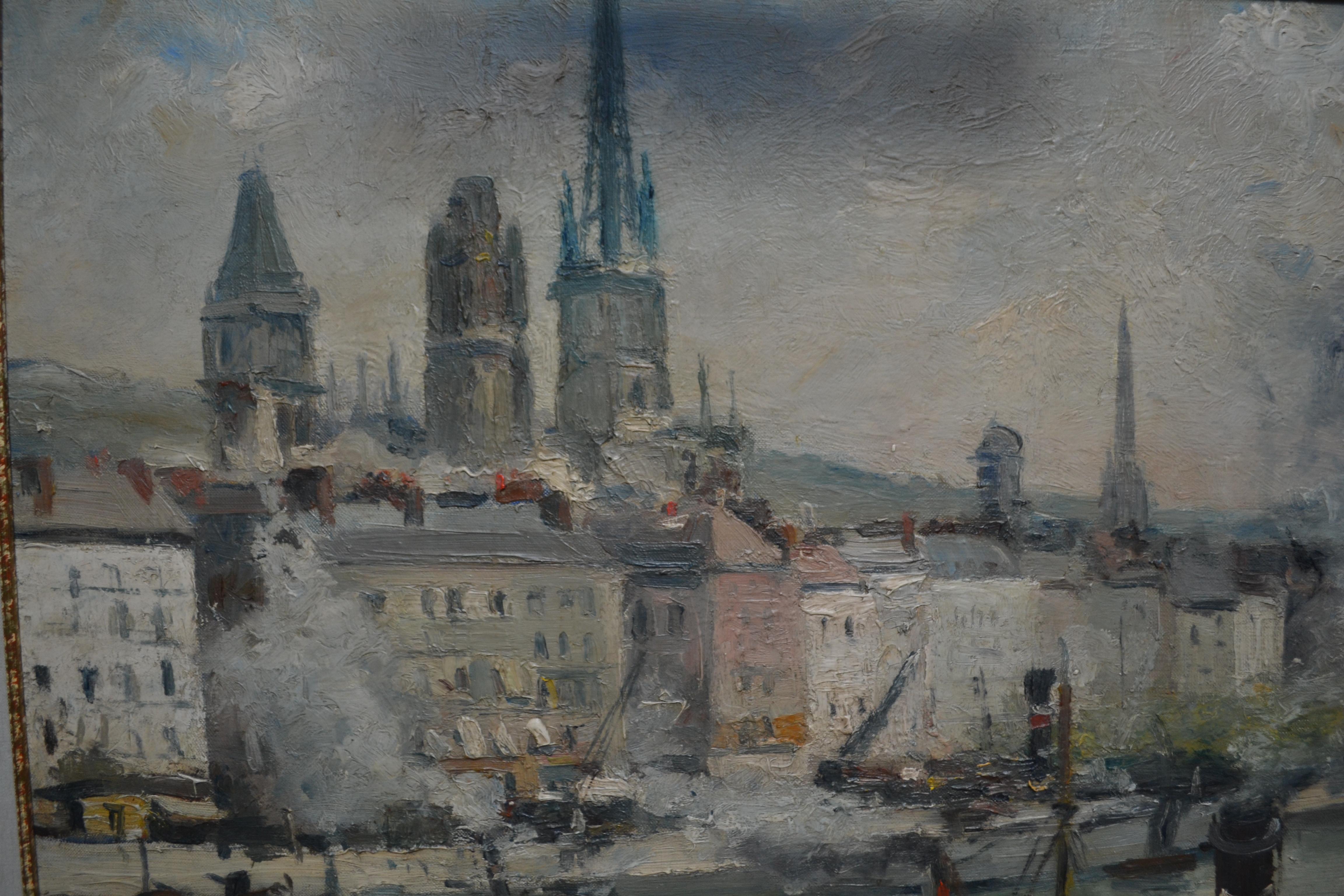 Paiting impressionniste intitulé La Seine à Rouen par  L'artiste français Roger Bertin en vente 8
