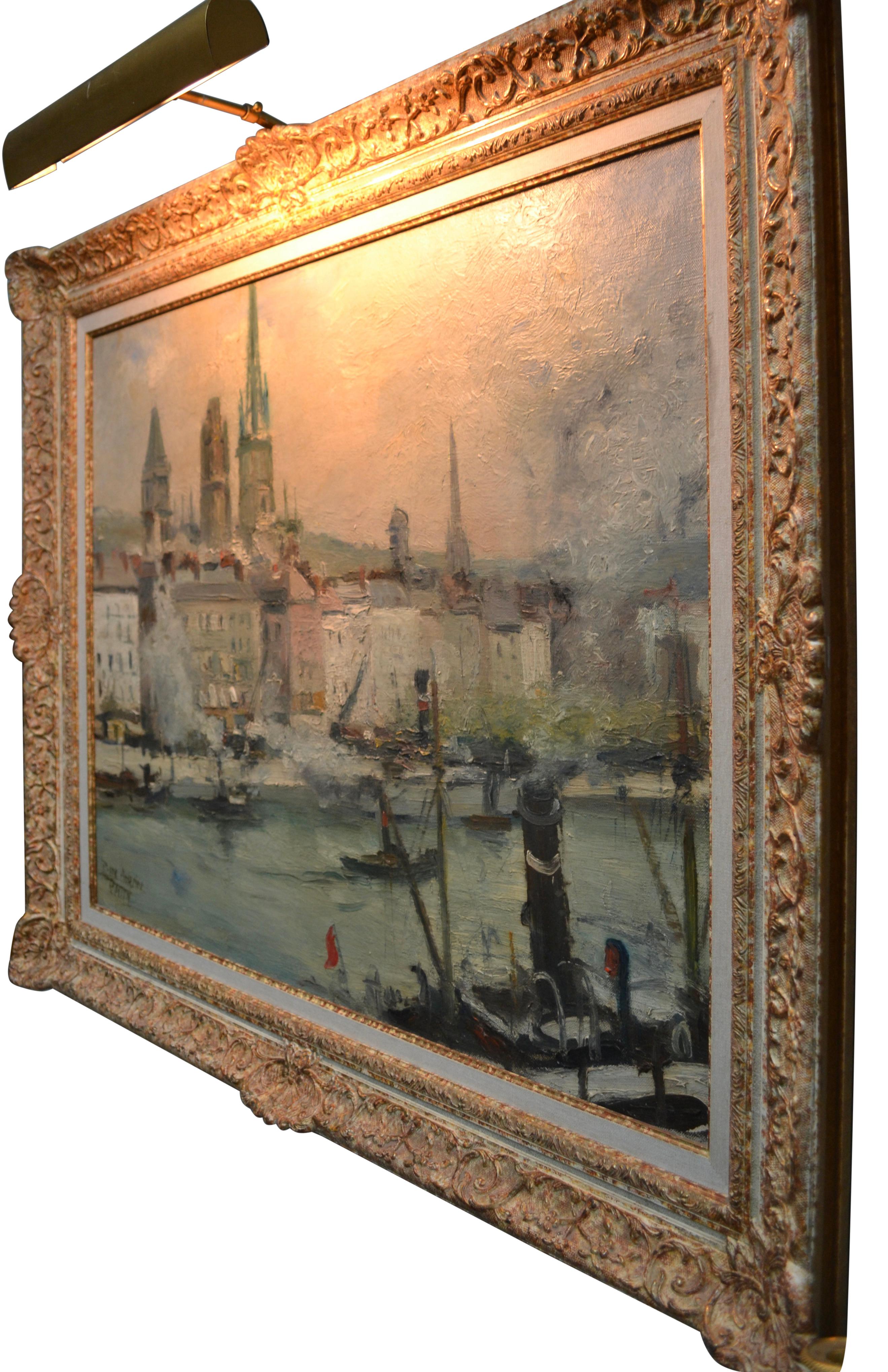 Art déco Paiting impressionniste intitulé La Seine à Rouen par  L'artiste français Roger Bertin en vente